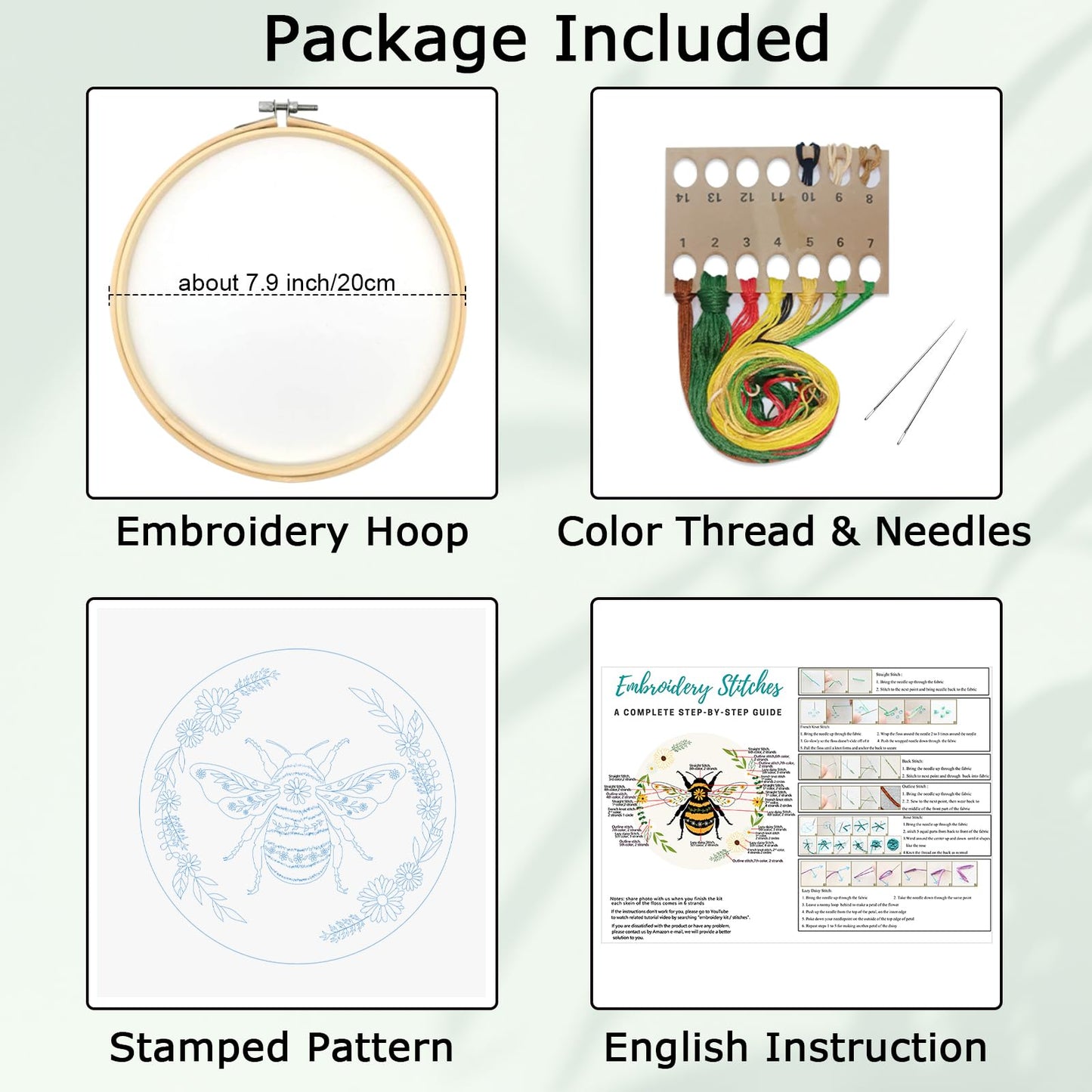 Louise Maelys Bees Embroidery Kits for Beginners, DIY Cross Stitch Starter Craft Kit for Adults Including Cloth with Pattern, Hoop, Needles Instruction and Threads