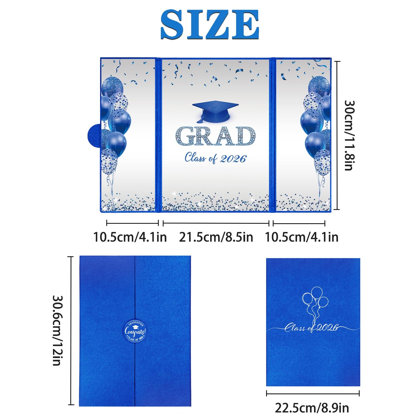 DARUNAXY Blue Silver Graduation Party Decorations, Blue Class of 2026 Congratulations Graduates Alternative Signature Guest Book for Men Happy Graduation Gifts Congrats Grad Party Signing Card Board