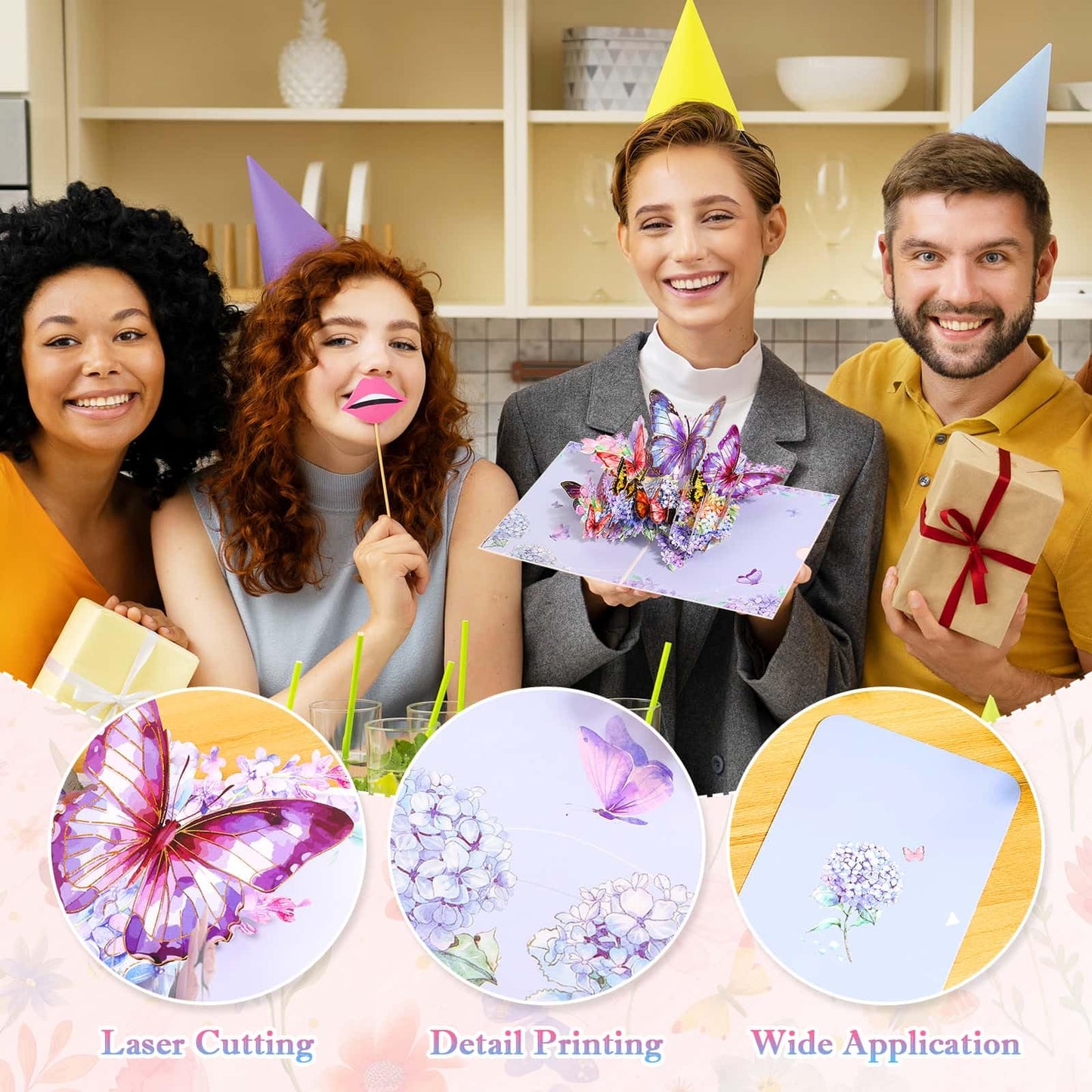 Tidponra 4 Pack Butterfly Flower Pop Up Cards, Hummingbird Birthday Card 3D Greeting Cards for Mother's Day, Graduation, Anniversary, Thinking of You, Get Well, Home Decor, with Envelope and Note