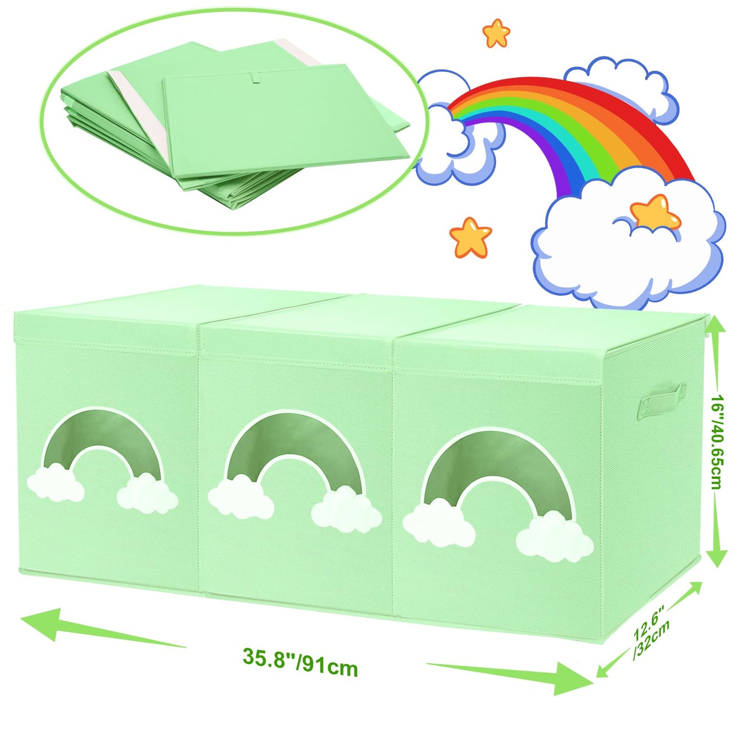 Extra Large Toy Box Chest, Toy Storage Organizer Bins with Transparent Windows, Foldable Storage Box for Kids,Boys,Girls,Toddler,Nursery Room,Playroom(Green Cloud)