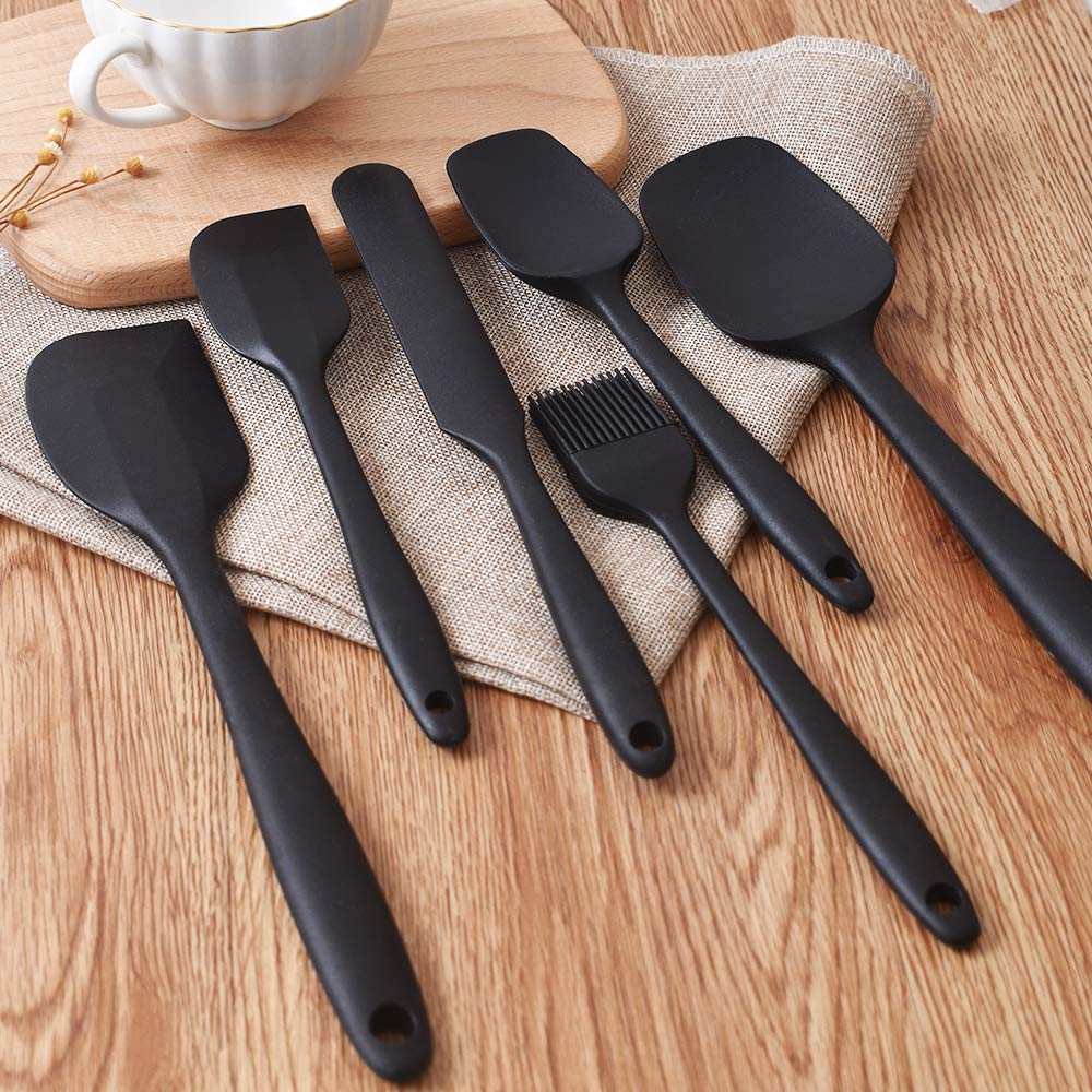 Newk Silicone Cooking Spatula Set, 6-Piece Set with One Piece Design, Nonstick Rubber Spatula Kitchen with Stainless Steel Core for Cooking, Baking, and Mixing - Black