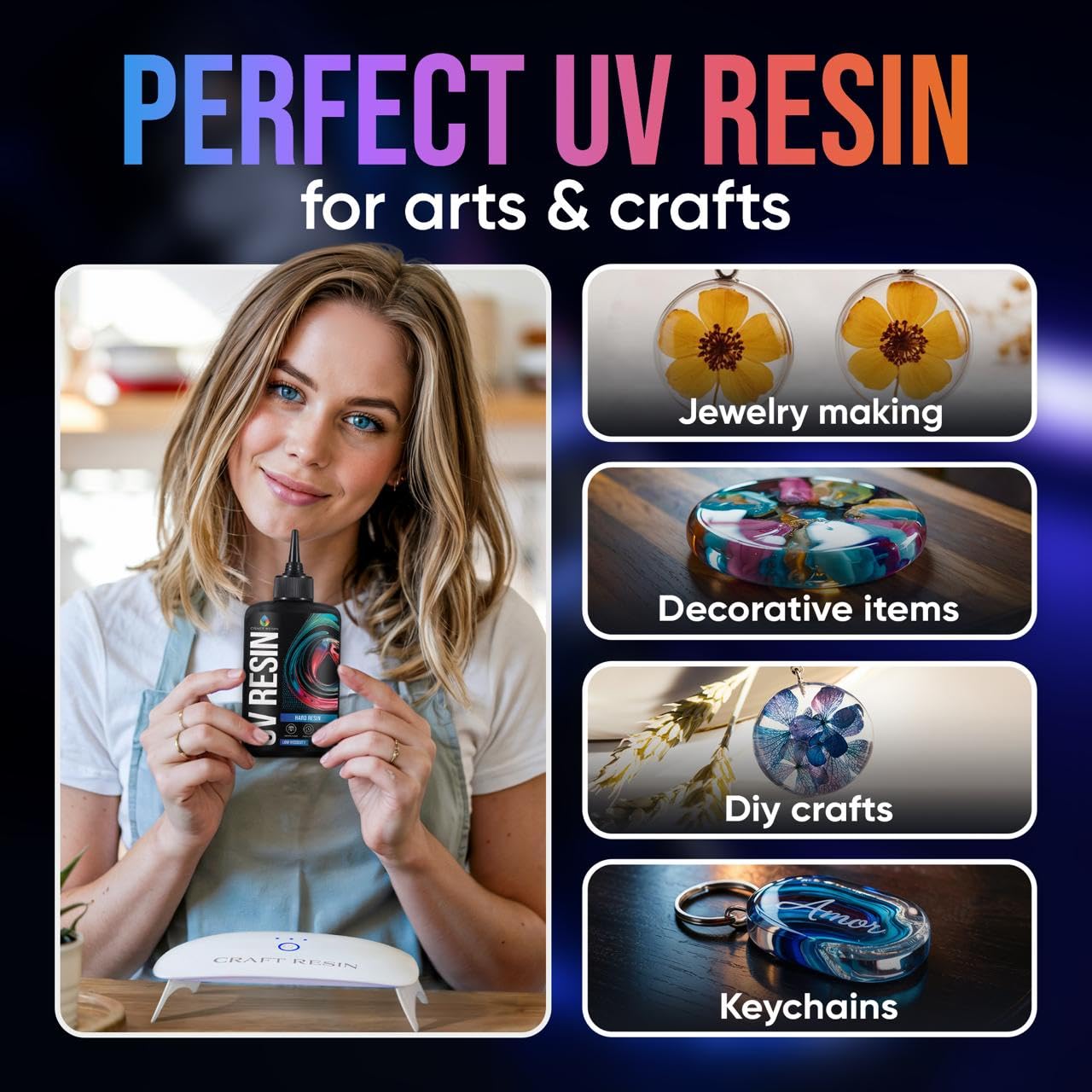 CRAFT RESIN UV Resin Kit with Light - 36W 22 LED Big Lamp and 200g Hard Type Low Viscosity UV Epoxy Resin, Crystal Clear & Non-Yellowing - Starter Kit for Jewelry Making