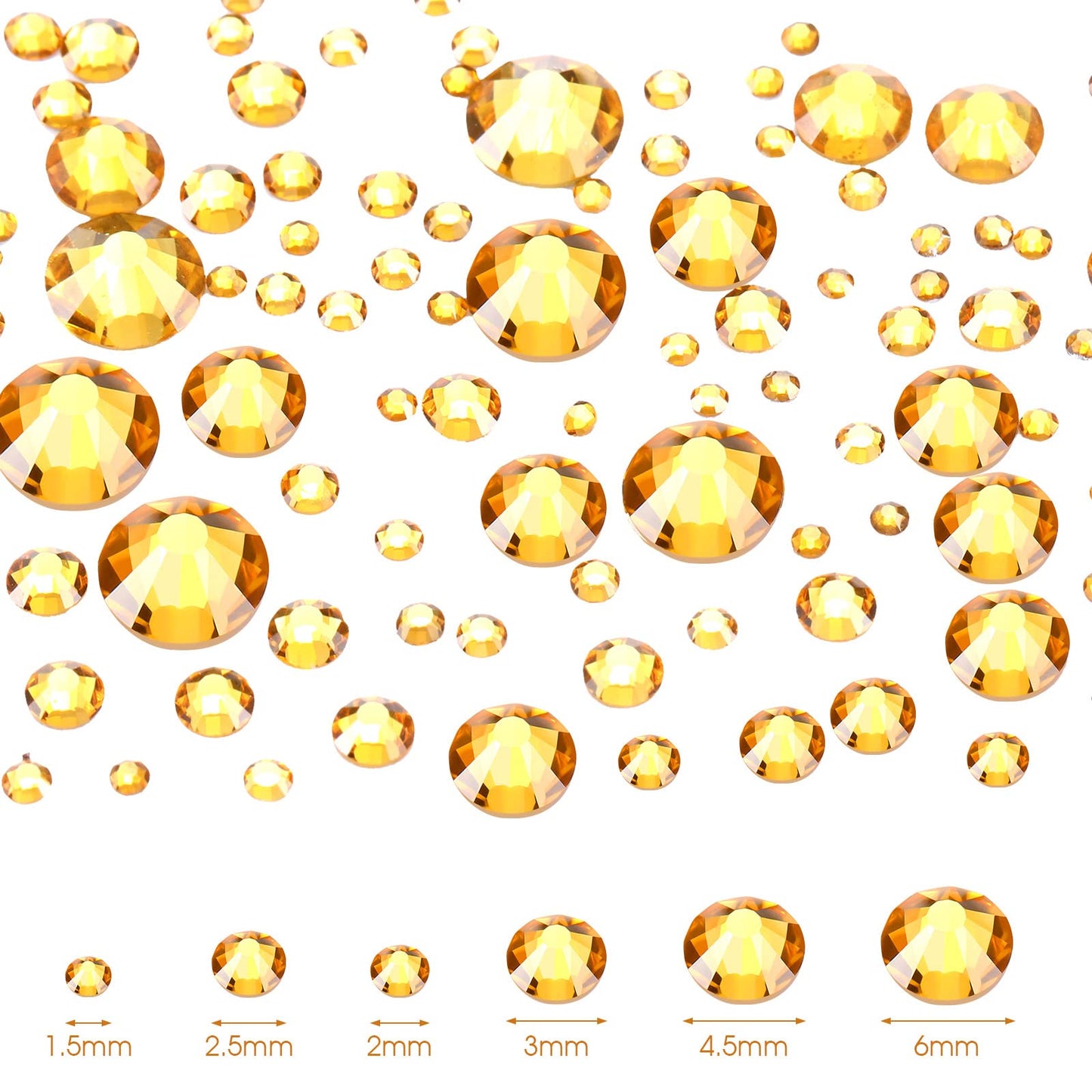 2000 Pieces Flat Back Gems 6 Sizes (1.5-6 Mm) Round Crystal Rhinestones with Pick Up Tweezer and Picking Pen for Crafts, Nail, Clothes, Shoes, Bags, DIY Art (Gold)