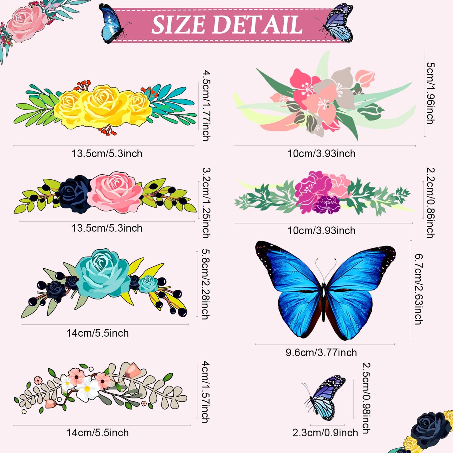 Flower Iron on Heat Transfer Patches and Butterfly Stickers Iron on, Iron on Decals Clothing Appliques for Clothes Jacket Shirts Dress Backpacks (49 Pcs)