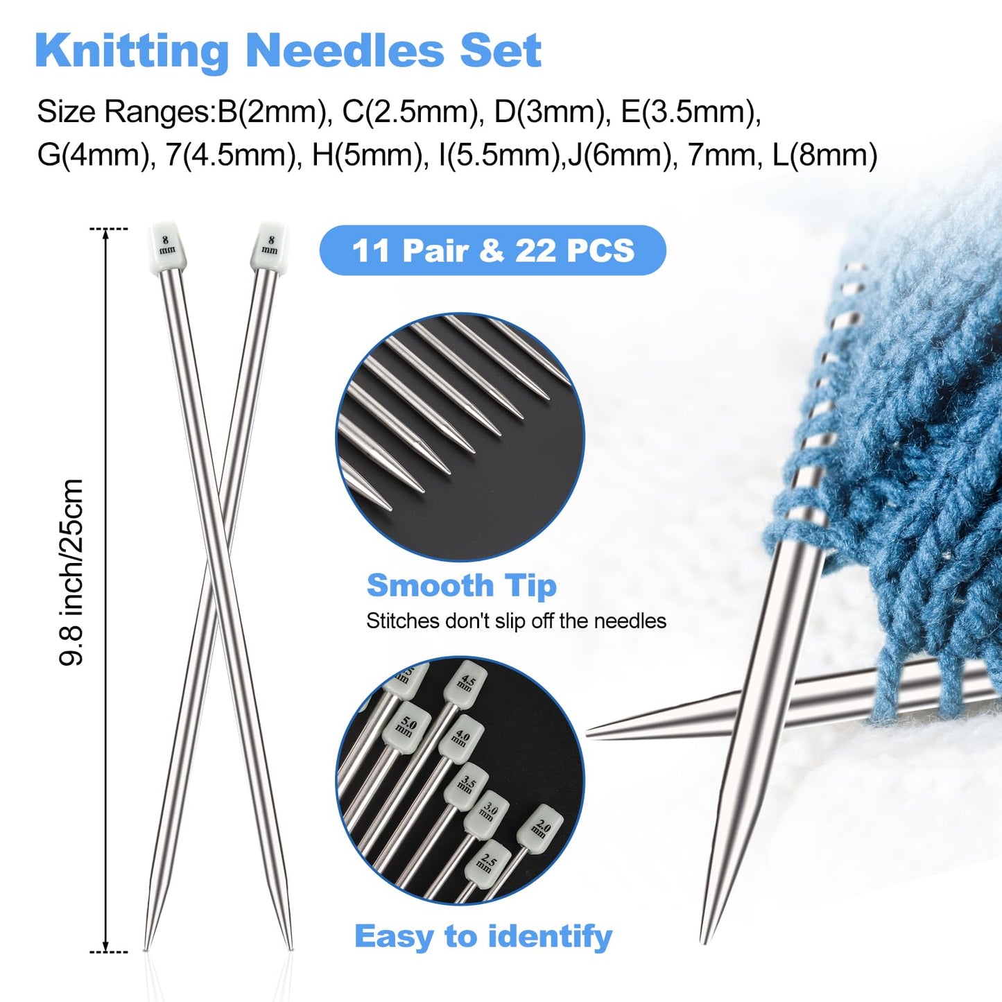 Knitting Needles Set, 9 Pairs Circular Knitting Needles Set and 22 Pcs Single Pointed Knitting Needles Set with Tote Bag Knitting Accessories Knitting Supplies Knitting Needles for Beginners