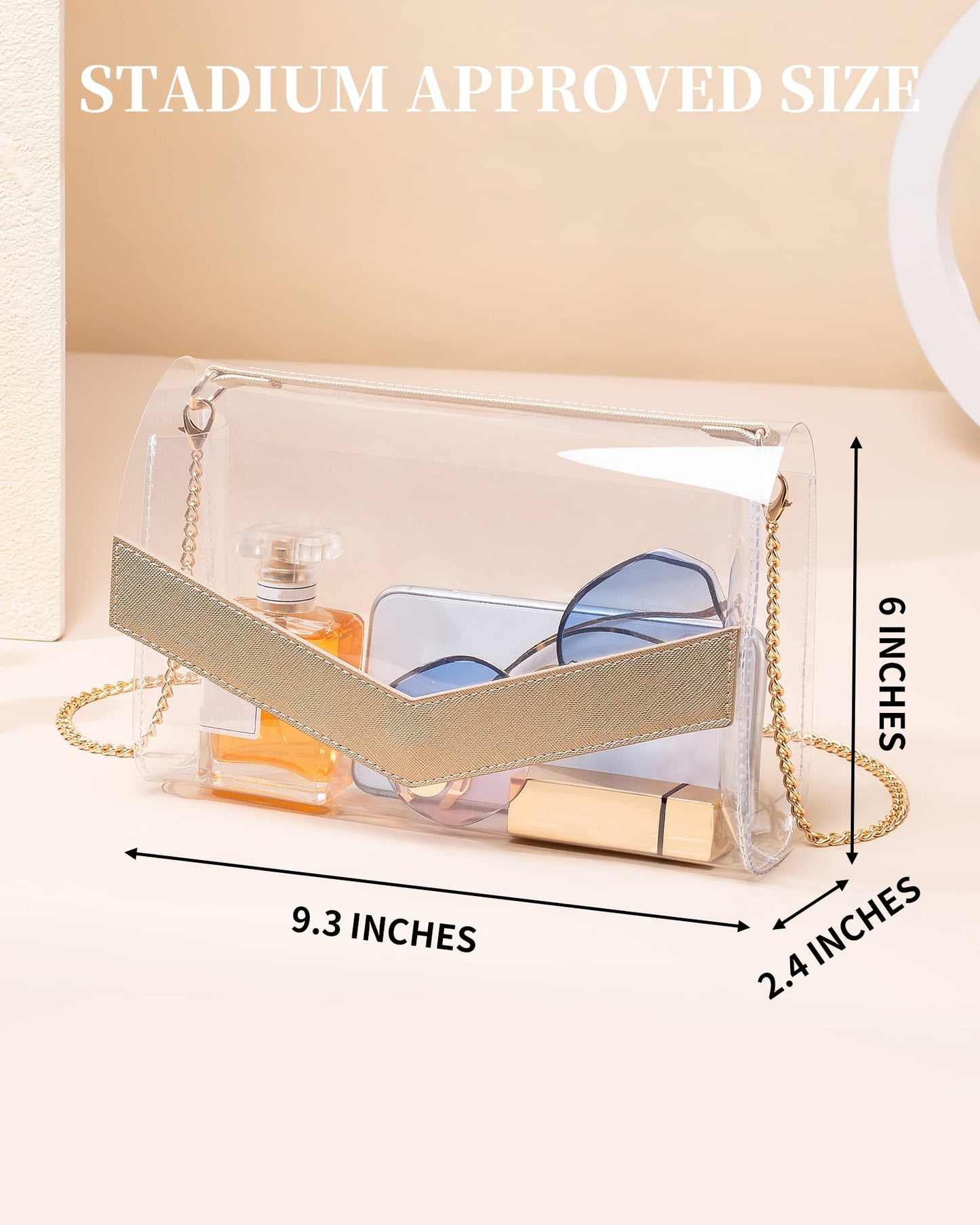 Vorspack Clear Bag Stadium Approved - Cute Clear Purse for Women PVC Clear Crossbody Bag for Sports Concert Festival - Gold