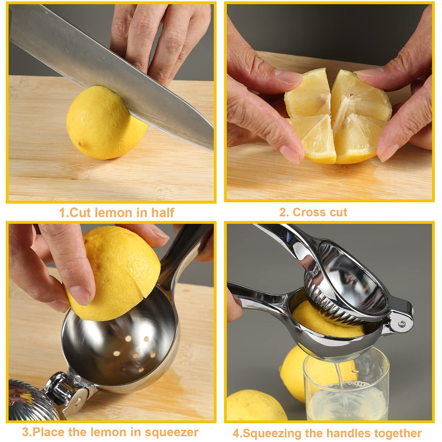 TEZZ Premium Lemon Squeezer, Large Heavy Duty Handhelp Juicer for Lemon, Stainless Steel Hand Press Citrus Juicer, Lime Squeezer Bar Tool, Manual Citrus Press