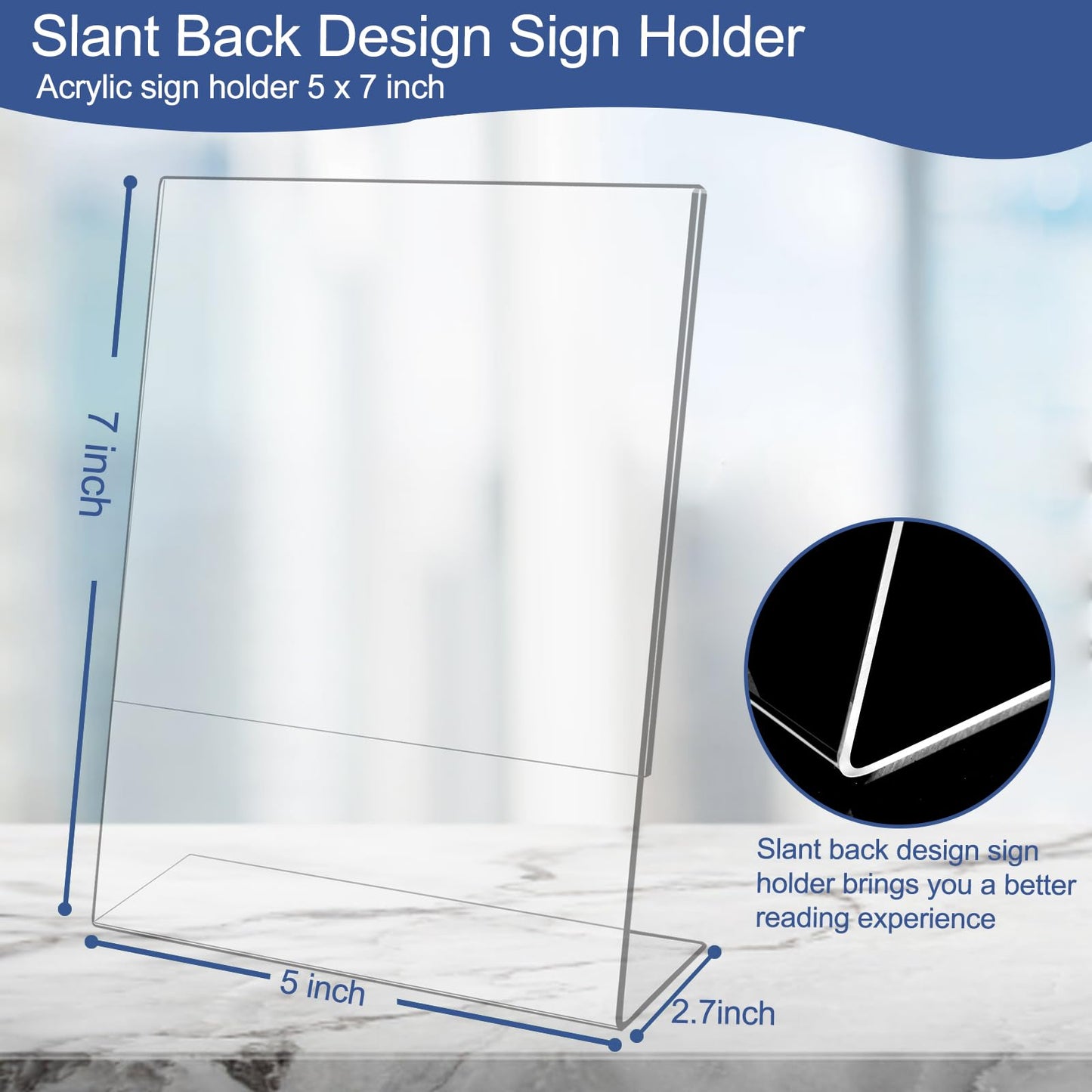 Wbtran Slanted Back Acrylic Sign Holder 5 x 7, Clear Tabletop Sign Holder, Acrylic Stands for Display 5 x 7, Plastic Paper Sign Holder for Office, Home, Restaurant (6 Pack)