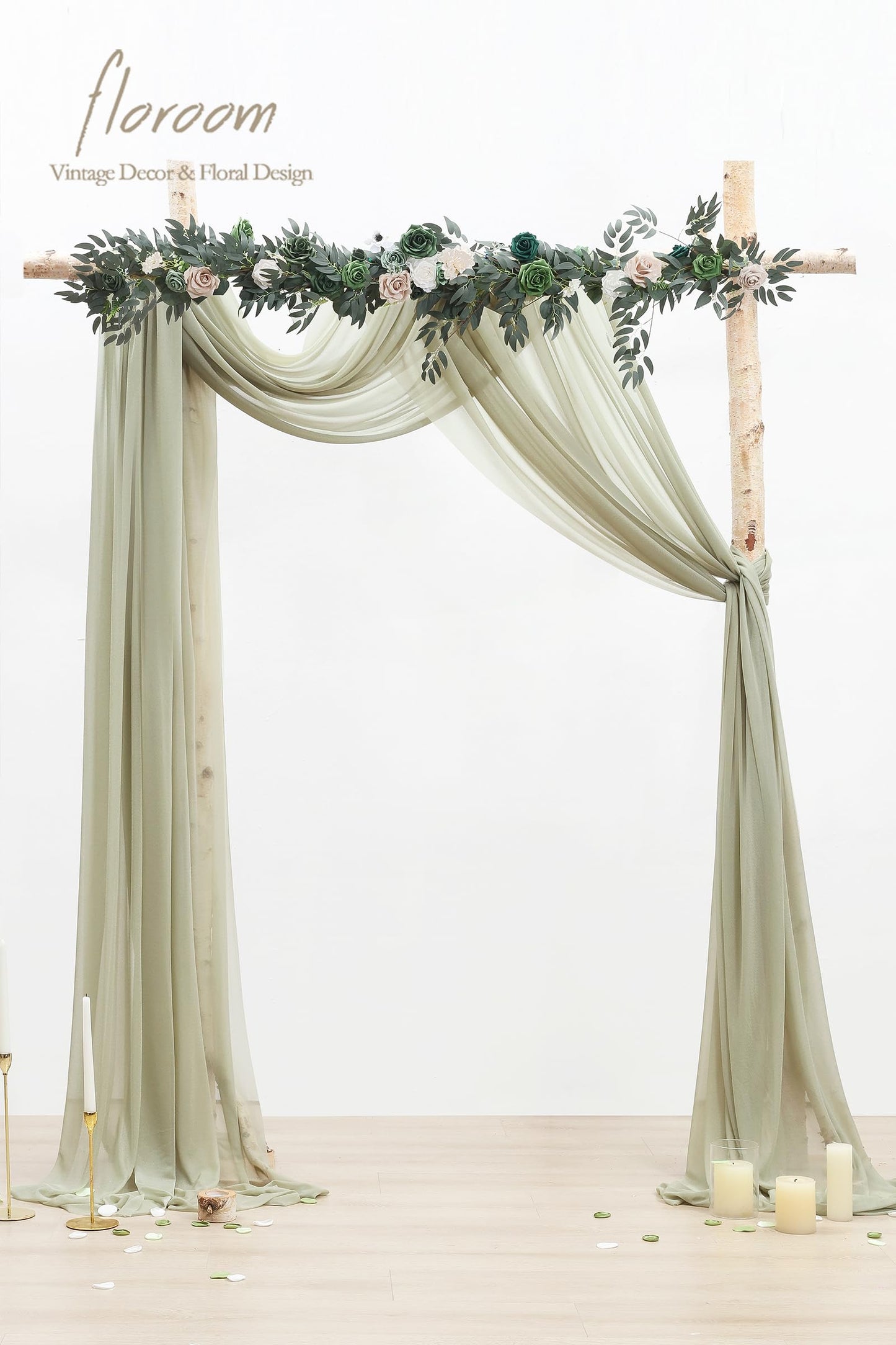 Wedding Arch Draping Fabric 2 Panels 20Ft Sage Green Chiffon Fabric Drapes Arbor Drapery Wedding Ceremony Reception Swag Decorations