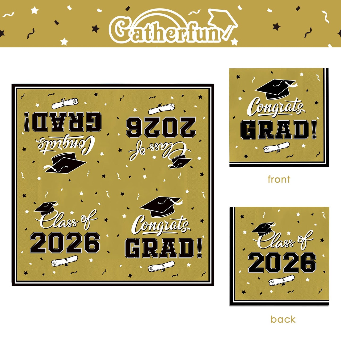 Graduation Party Plates and Napkins Gatherfun Graduation decorations 2026 Gold Disposable Paper Plates Luncheon Napkins Cocktail Napkins for Congrats Grad Party Decorations, Serve 50