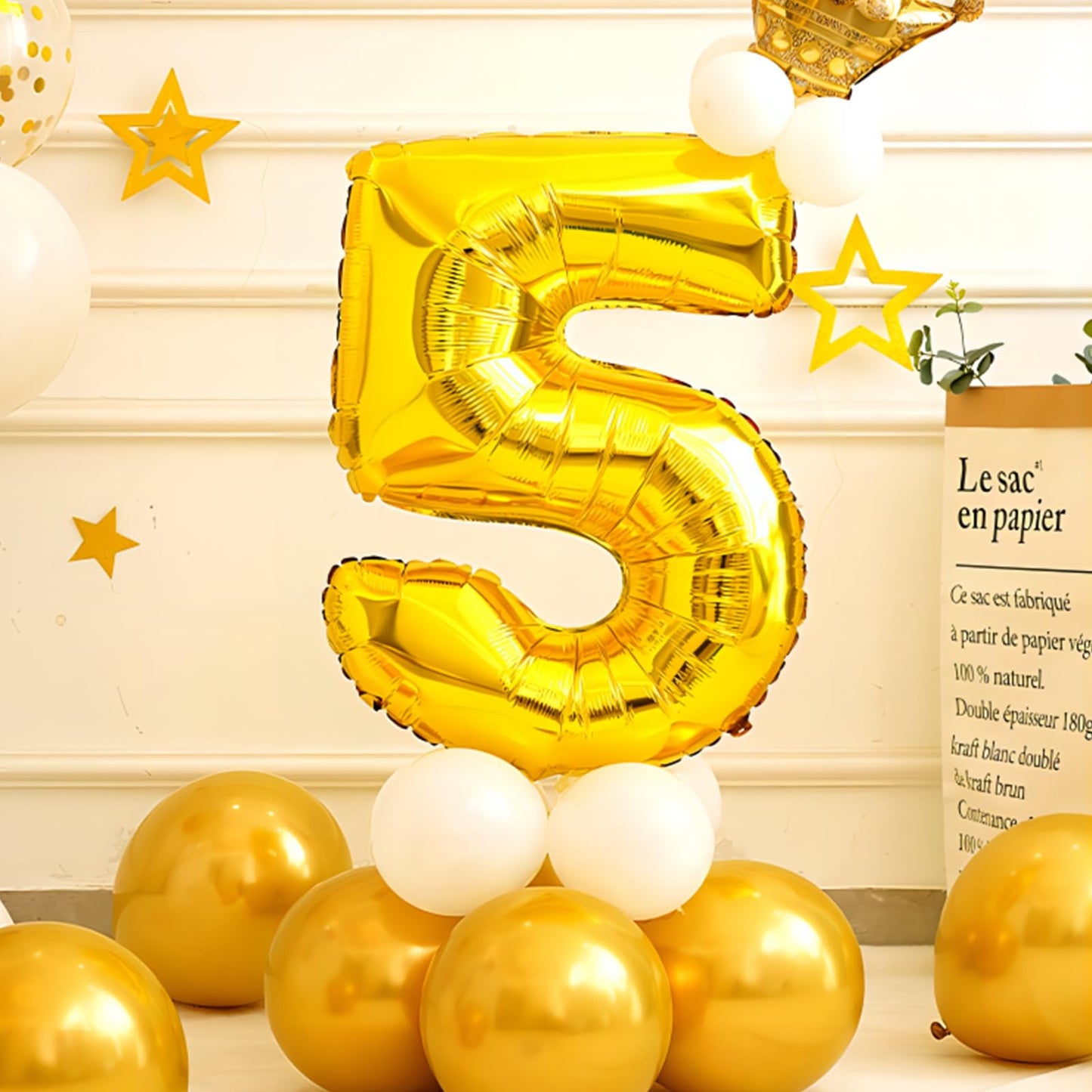 40 Inch Gold Number Balloons, Helium Mylar Foil Number Balloons for Birthday, Number 5 Balloon for 5st Birthday Decorations for Kids, Anniversary Party Decorations Supplies