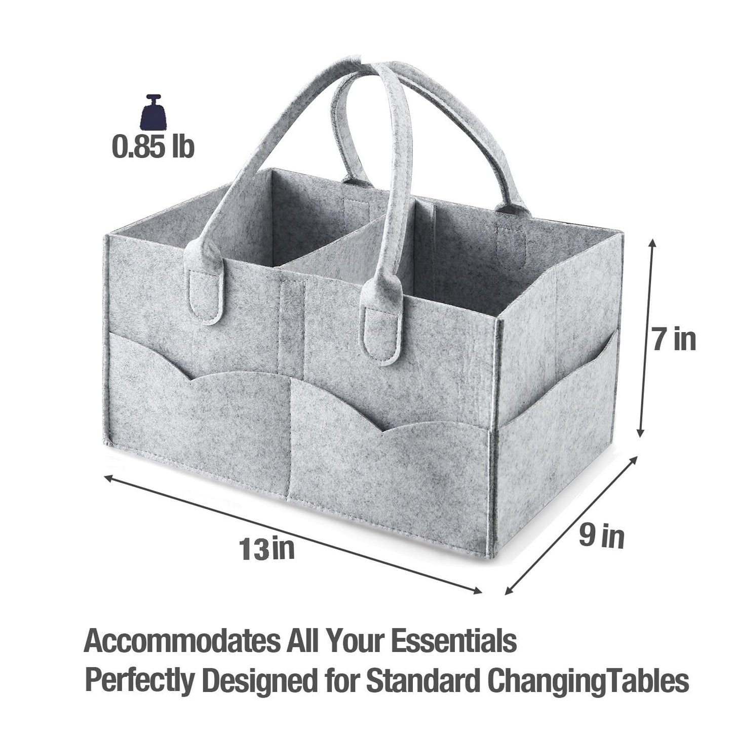 PandaEar Baby Diaper Caddy Organizer, Portable Diaper Holder Organizer Nursery Storage Basket for Wipes & baby stuff, Collapsible Baby Organizer with Divided Design (Grey)
