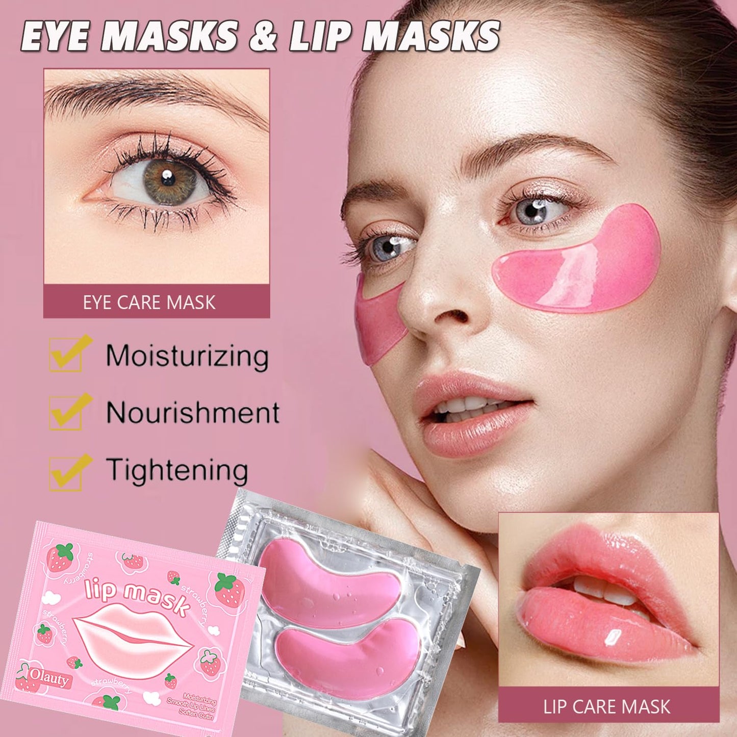30 Pairs Eye Masks & Lip Masks, Under Eye Patches for Puffy Eyes, Moisturizing Lip Mask Pink Pads, Reducing Fine Lines, Mothers Day Gifts, Bulk Gifts, Teacher Appreciation Gifts, Small Gifts