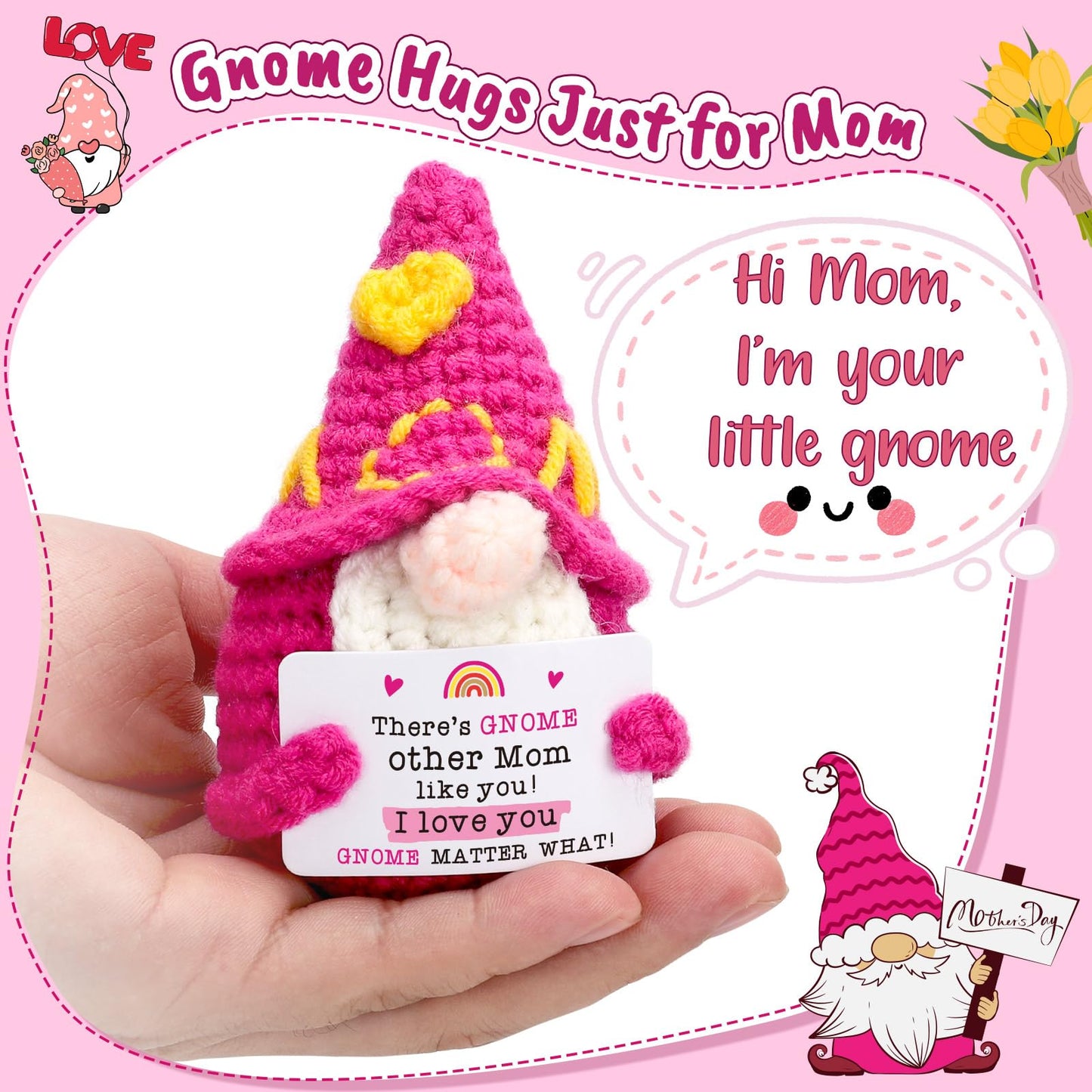 XgiftCreat Mom Gifts for Mothers Day - Funny Mother's Day Birthday Easter Basket Gnome Gift for Mom from Daughter Son, Cute Crochet Gnomes for Mother Mama Mommy I Love You Christmas Stocking Stuffers