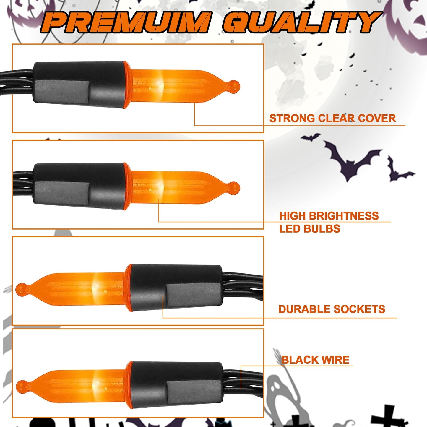 Joliyoou Orange Halloween String Lights, 50 LED Battery Operated 16 Ft Christmas Mini String Lights with 8 Lighting Modes, Indoor Outdoor Decorations Holiday Fairy String Lights with Timer