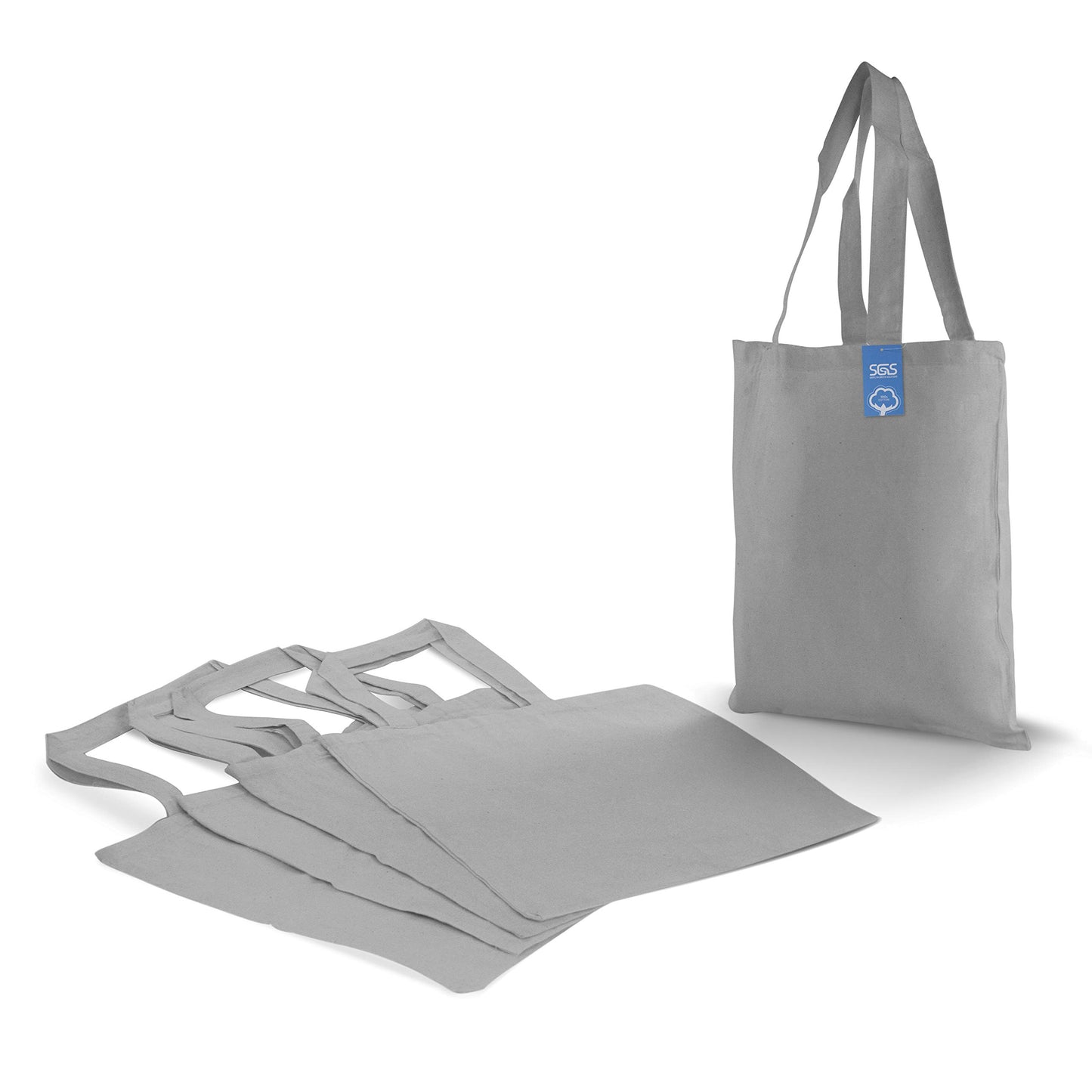 Simply Green Solutions Reusable Cotton Cloth Grocery Craft Bag, 15 x 16 Reusable Tote with Handle, Pack of 5, Gray