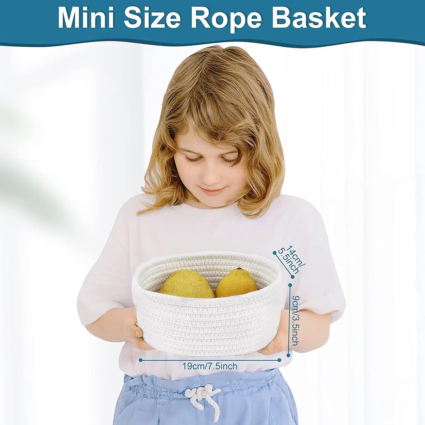 ABenkle Small Storage Basket Set of 2, Natural Cotton Rope Woven Baskets for Organizing, Tiny Oval Storage Easter Baskets, Small Basket for Montessori, Baby Dog Toy Baskets, Bathroom Organization Bin