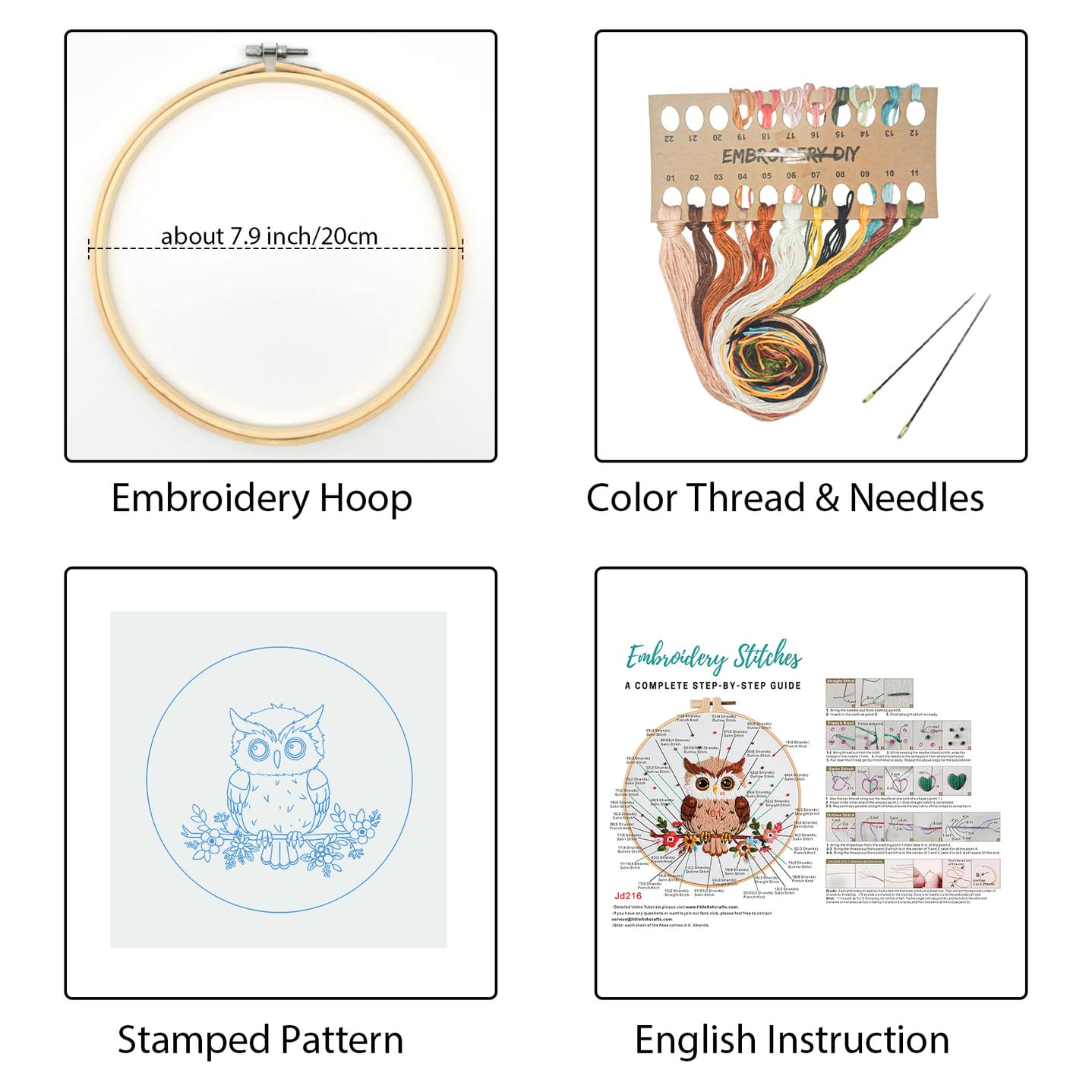 Louise Maelys Owl Embroidery Kits for Beginners with Floral Pattern,Adults Starter Cross Stitch Kit DIY Needlepoint