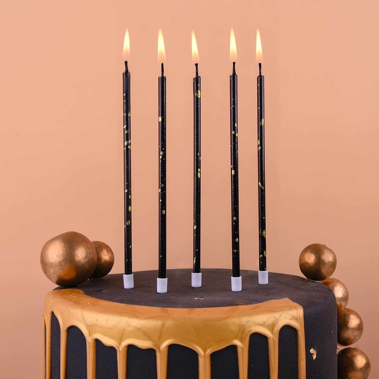 PHD CAKE Black Gold Long Thin Birthday Candles, Cake Candles, Birthday Parties, Wedding Decorations, Party Candles, Elegant Candles