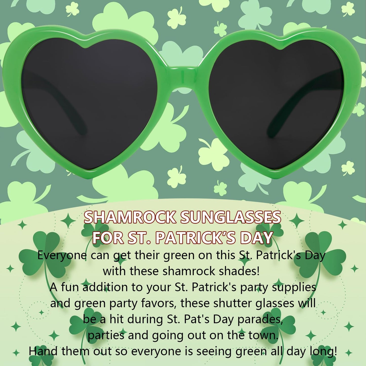 St. Patrick's Day Heart Sunglasses Irish Lucky Green Glasses for Women Men Non Polarized Oversized Trendy Love Shaped Shades Retro Lovely Fashion Cute Sun Glasses Leprechaun Costume Party Decorations
