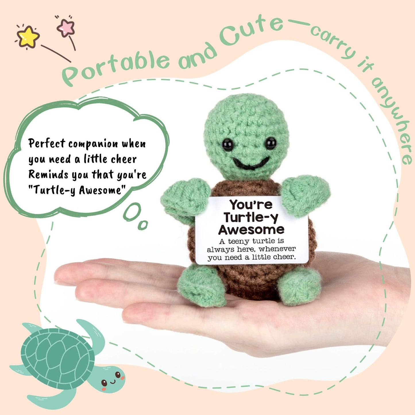 Mini Funny Turtle Easter Basket Essentials Stuffers for Teens Easter Gifts for Kids Teen Girls Boys, Birthday Gifts for Women Men Mothers Day Graduation Teacher Appreciation, Positive Emotional Turtle