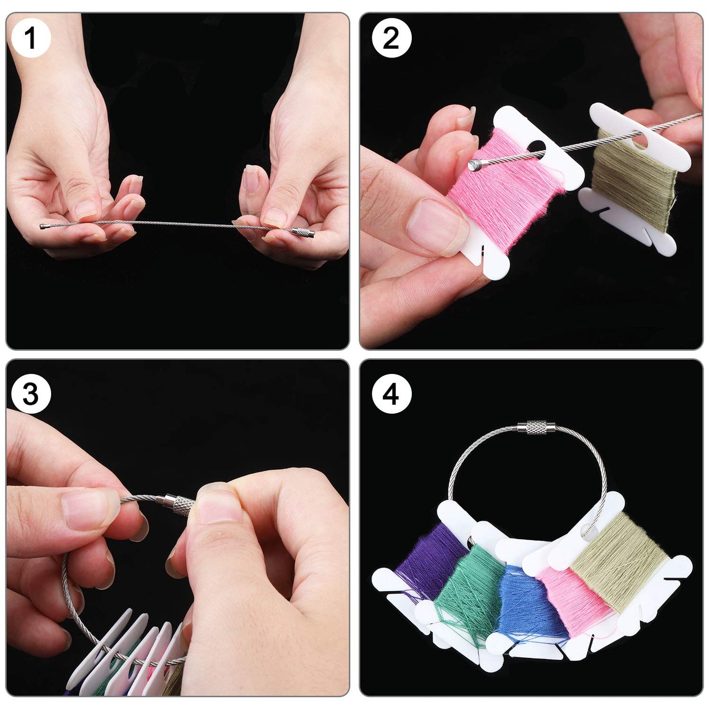 120 Pieces Plastic Floss Bobbins Thread Cards with Floss Twister and 4 Pieces Floss Bobbin Rings for Craft DIY Embroidery Sewing Storage