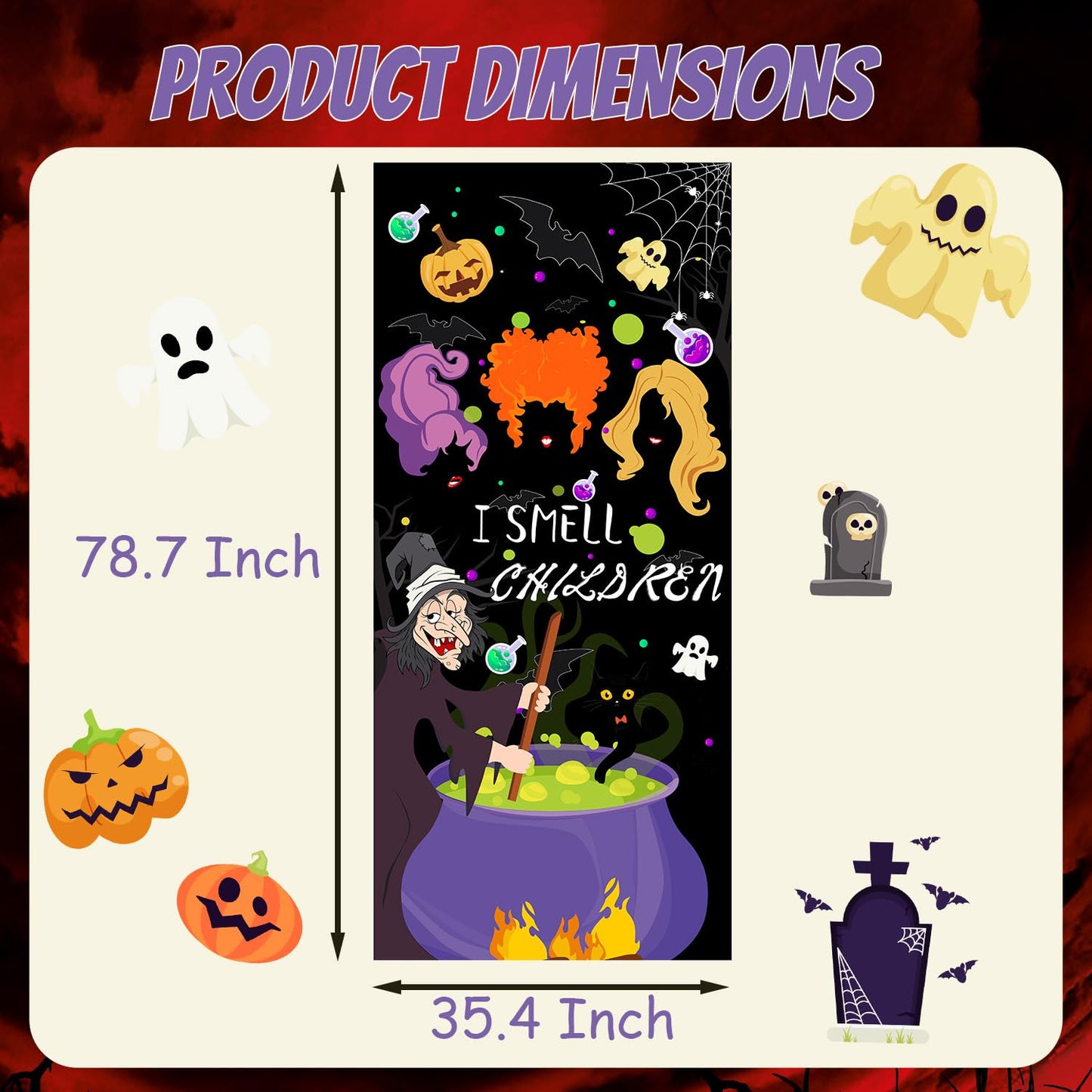 Halloween Door Cover - Large Fabric Party Sign, Hanging Banner for Witch Outdoor Porch, Front Wall Decor