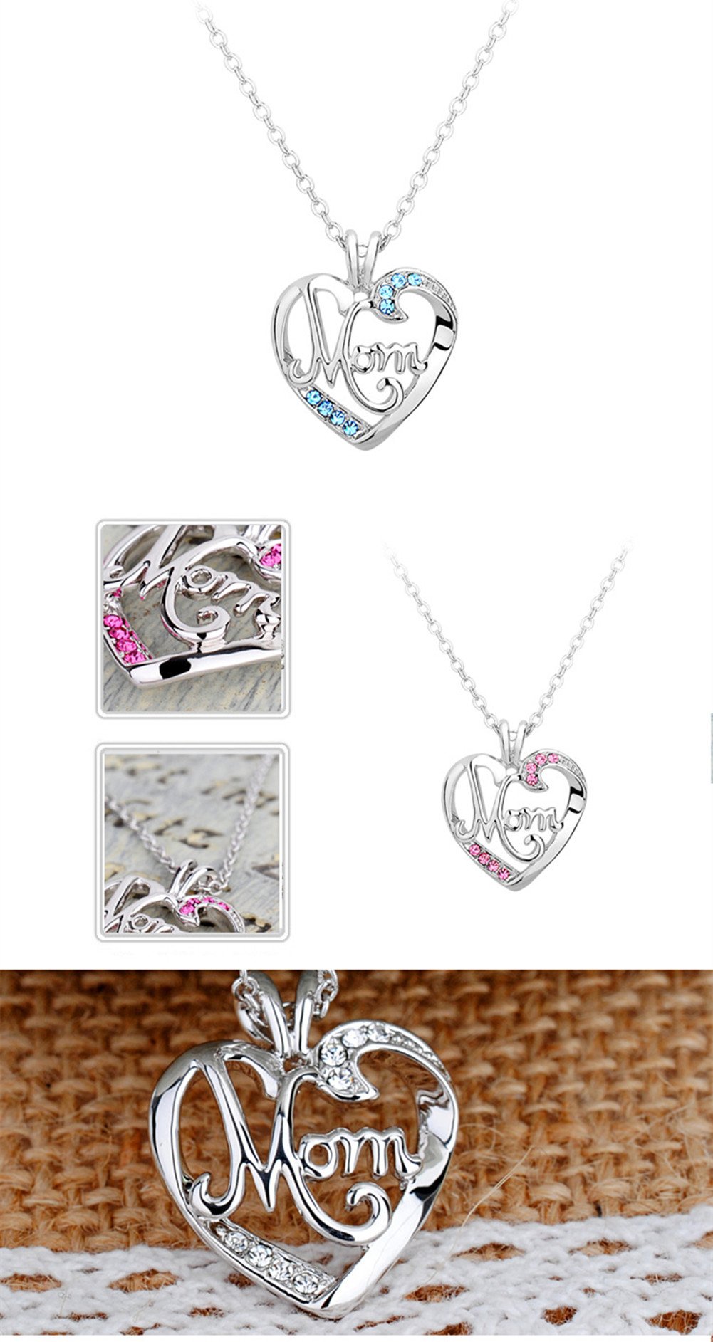 Mom Christmas Gifts Necklace - Mother Heart Pendant Necklace Mothers Day Necklace for Women from Daughter Son White