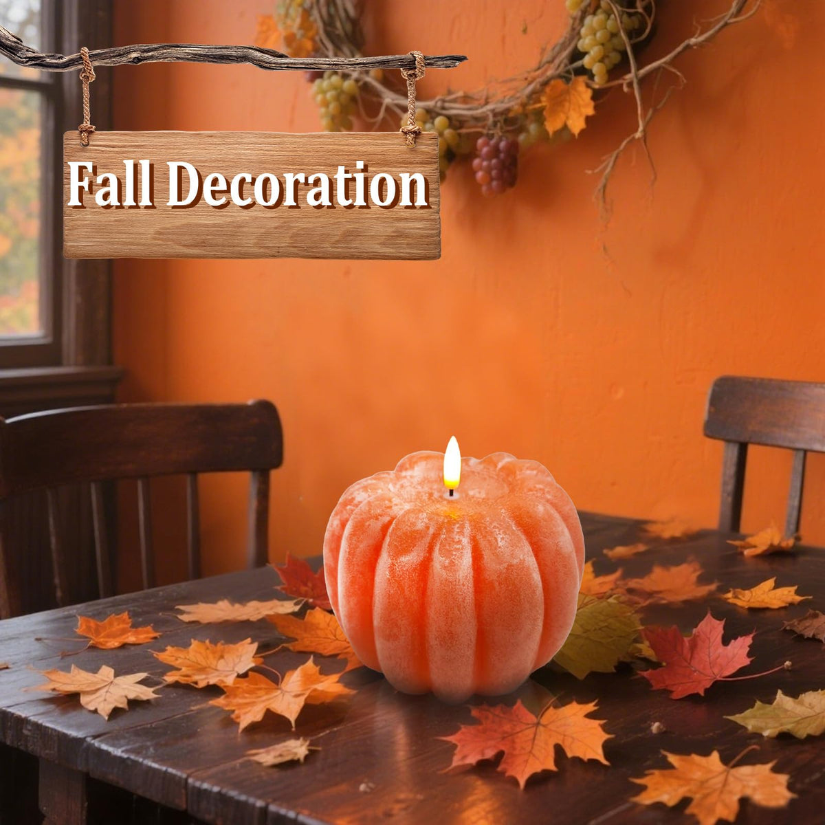 Fall Decor, Fall Decorations for Home Large Flameless Pumpkin Candle Orange