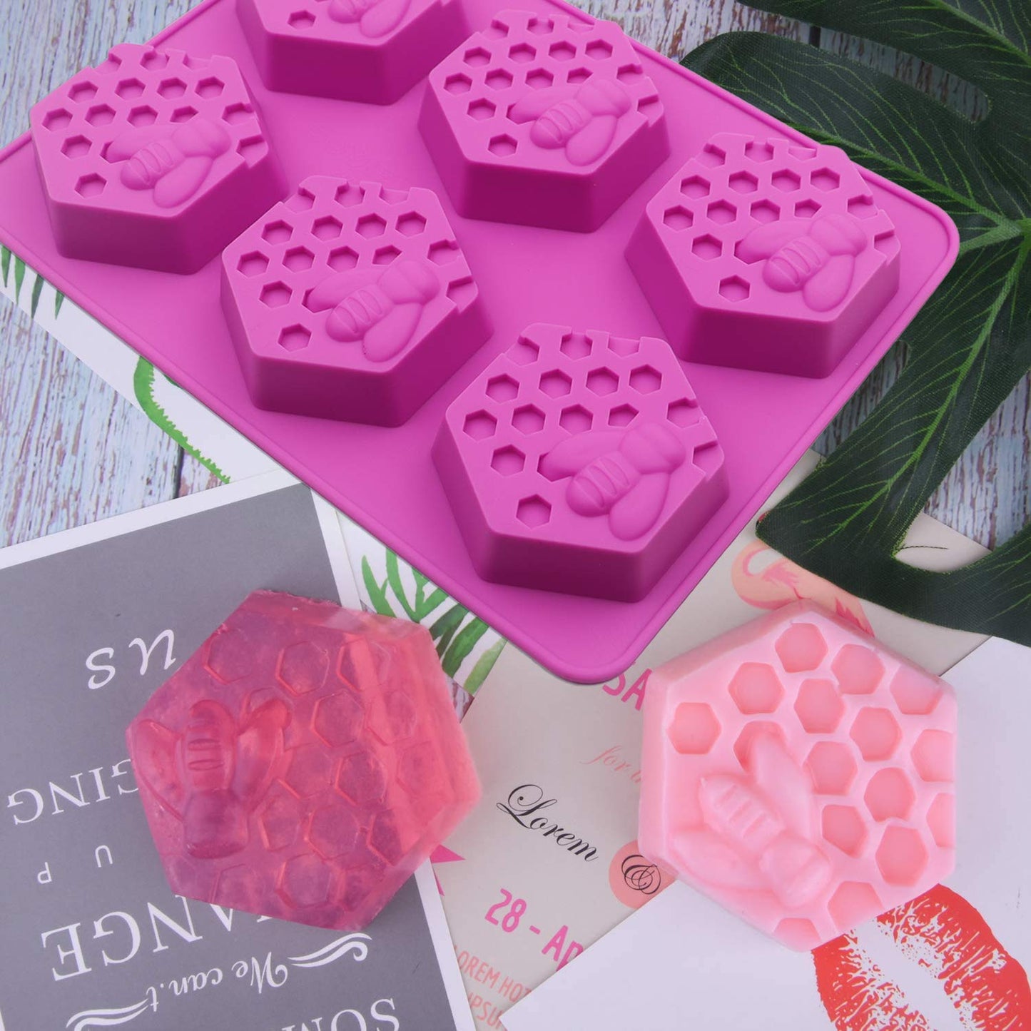 SAKOLLA 2 Pack Honeycomb Soap Molds, Honey Silicone Molds for Handmade Soap, Lotion Bars, Wax Melts, Beeswax