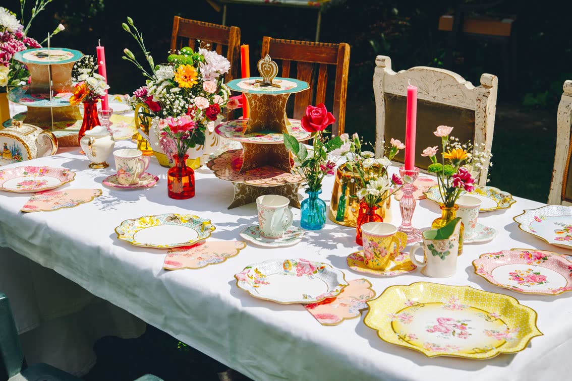 Talking TablesVintage Floral Paper Plates Pack of 24 - Pink, Blue, Yellow, Scalloped Edge, Truly Scrumptious, Disposable Tableware For Birthday, Garden Party, Afternoon Teas, Baby Shower, Wedding