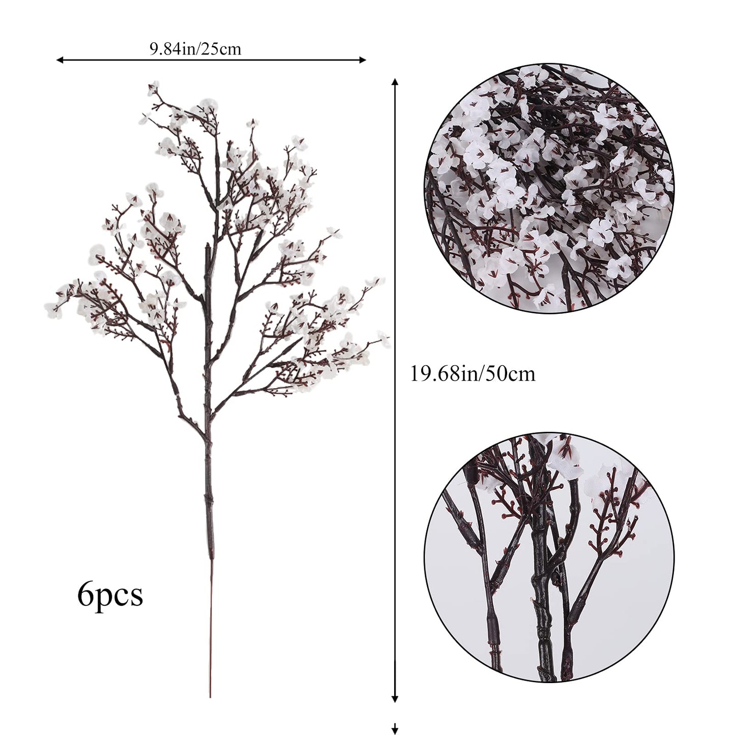 Babys Breath Artificial Flowers 6 Bundles White Fake Silk Flowers Faux Gypsophila Bouquets Real Touch Fake Flowers Bulk for Home Decor DIY Wedding Party Table Centerpieces Decor