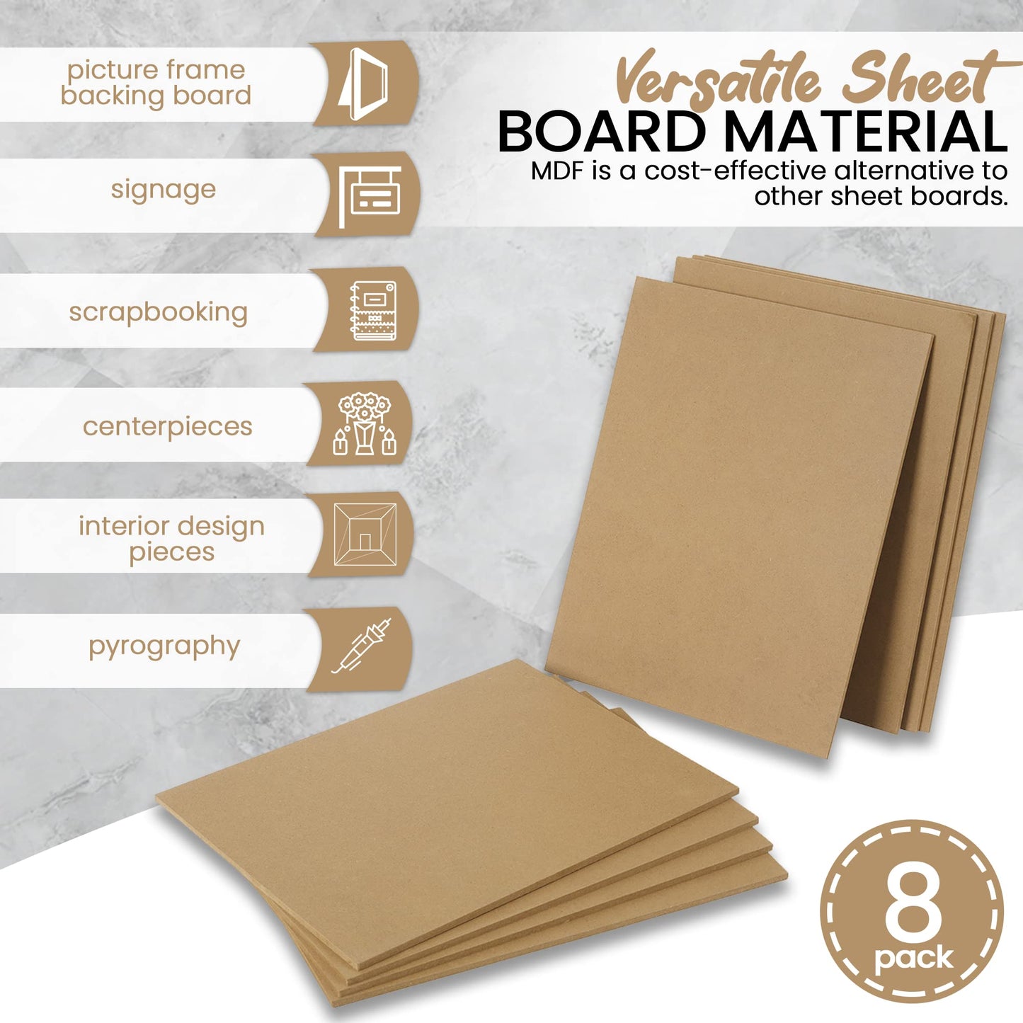 (8-Pack) CalPalmy 11” x 14” MDF Boards - 1/4” Thick Boards for Carpentry, Interior Design, Hobby Crafts, and More - with Smooth, Unfinished Sides and Sanded Edges
