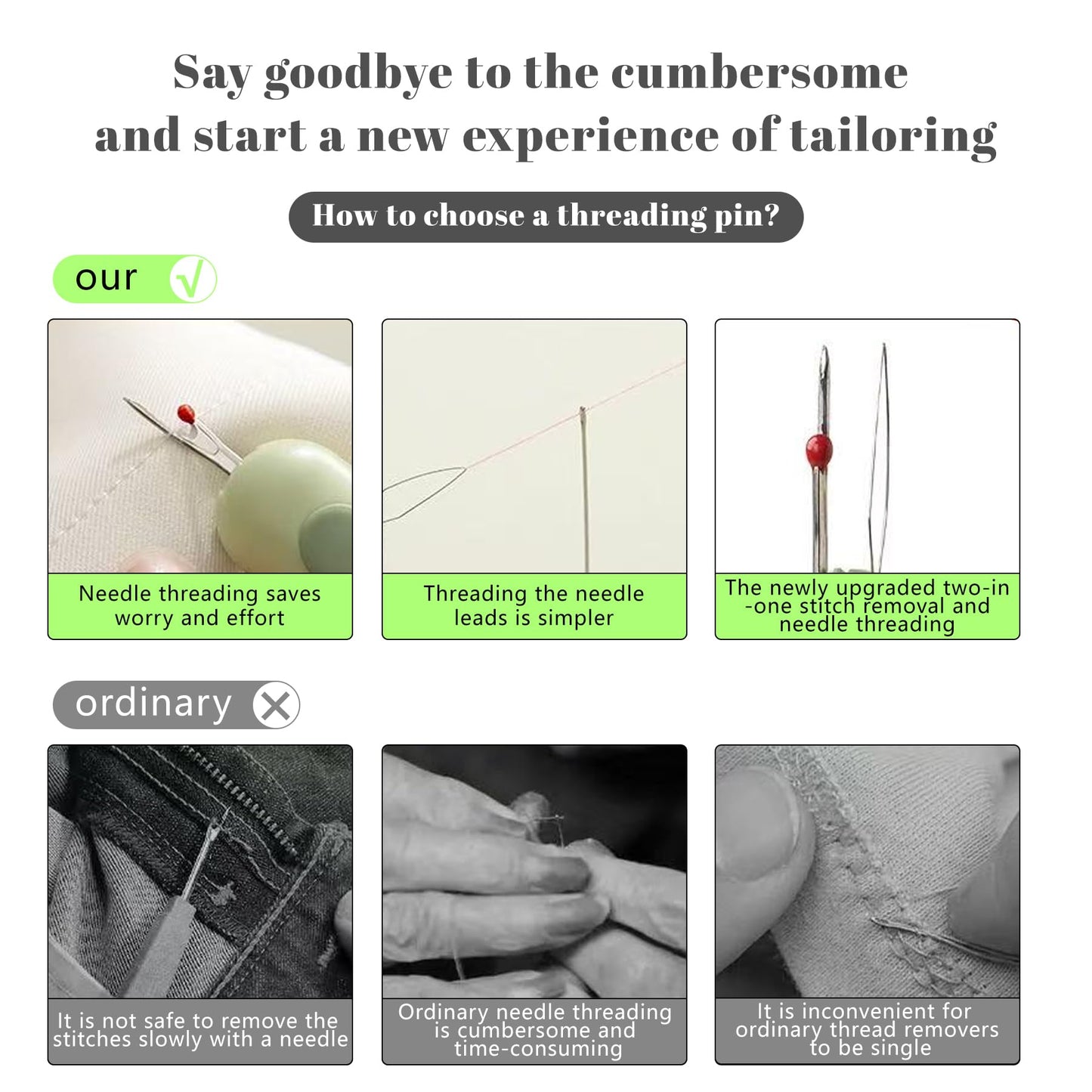 Upgraded 3 in 1 Automatic Needle Threaders Seam Ripper with Needle Storage,Needle Threaders for Hand Sewing, Embroidery,Quick Needle Threading Tool (1PCS-Green)