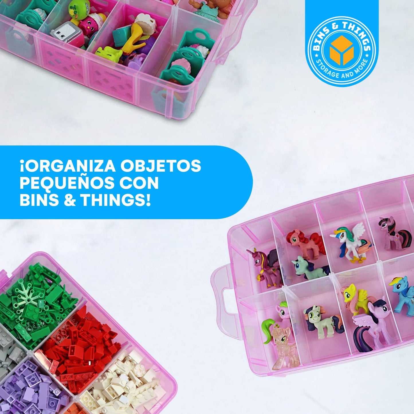 Bins & Things Pink 3-Tier Stackable Storage Container with lids - 30 Adjustable Compartments - Craft Organizers and Storage - Bead Organizer Box/Art Supply Organizer - Lego Storage Organizer, X-Large