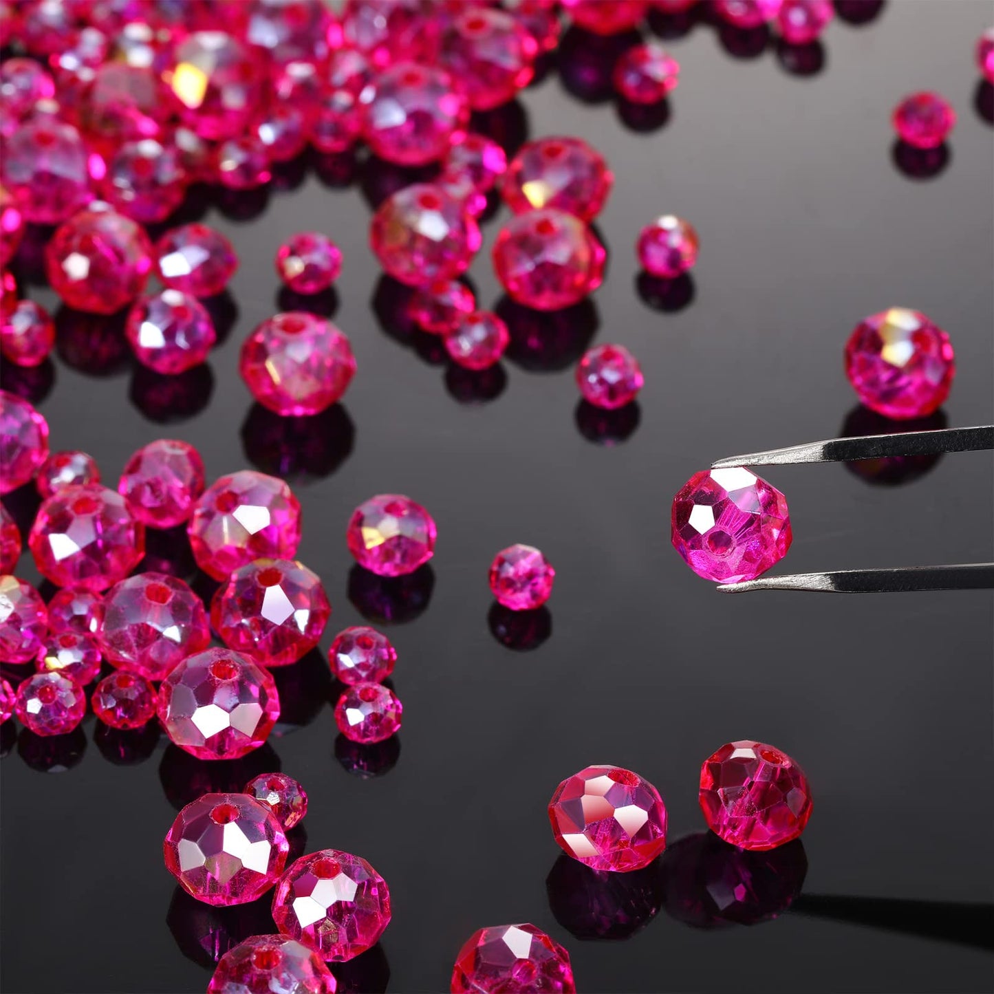 600 Pcs Crystal Glass Beads for Jewelry Making Bulk Faceted Gemstone Rondelle Loose Beads for Bracelet DIY Crafts 8 mm, 6 mm, 4 mm(Rose Red)