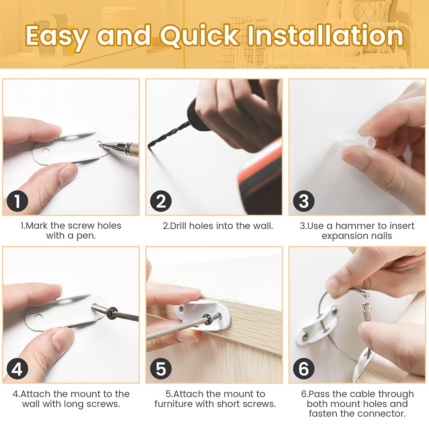 Furniture Anchors (10 Pack) for Baby Proofing, Furniture Straps Anti Tip Furniture Anchor