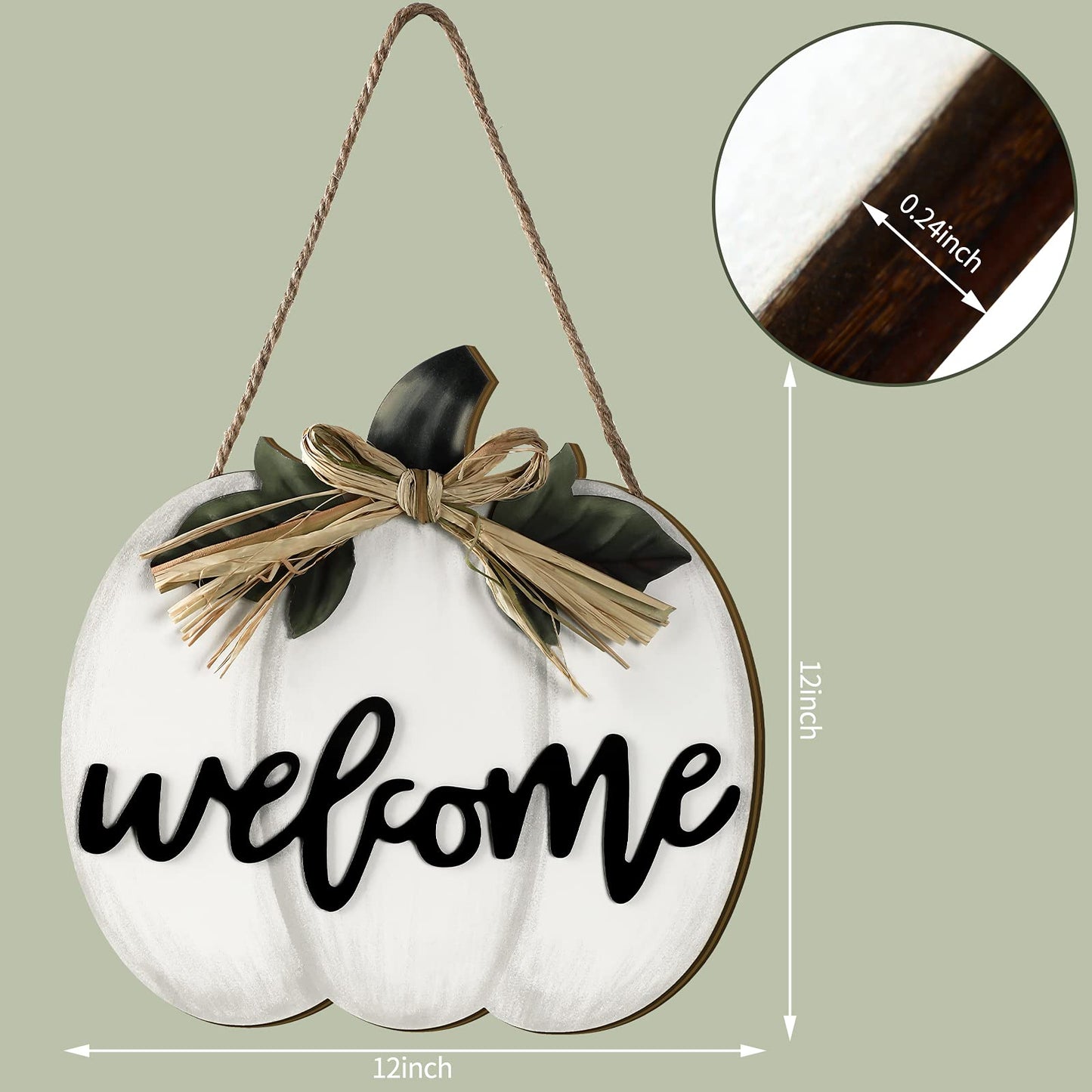 Jetec Fall Decor Pumpkin Welcome Sign Thanksgiving Door Hanger Wooden Pumpkin Decor Hanging Porch Sign for Autumn Harvest Thanksgiving Farmhouse Wall Decoration(White)