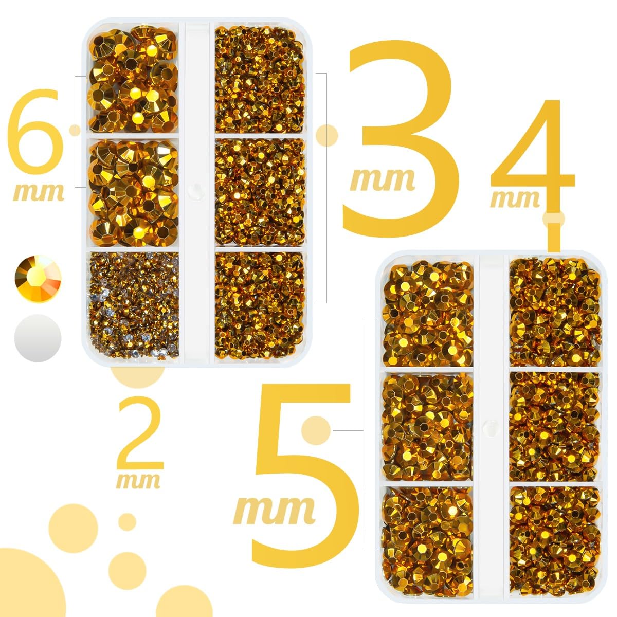 qiipii 3060PCS Bright Gold Resin Flatback Rhinestones for Tumblers Crafts Clear Golden Flatback Jelly Rhinestone 2mm 3mm 4mm 5mm 6mm Non-Hotfix Golden Gems Stones for Tumblers Mugs Bottles DIY Crafts