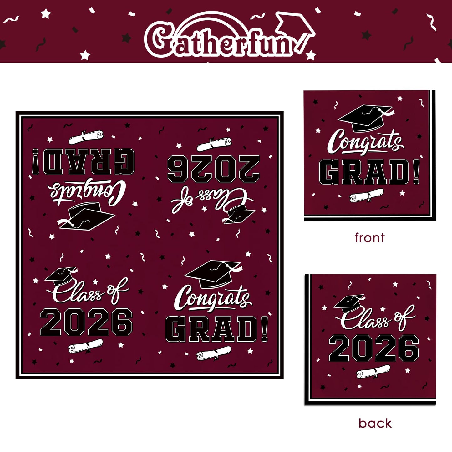 Gatherfun Graduation decorations 2026 Graduation Party Supplies Maroon Disposable Paper Plates Luncheon Napkins Cocktail Napkins for Congrats Grad Party Decorations, Serve 50
