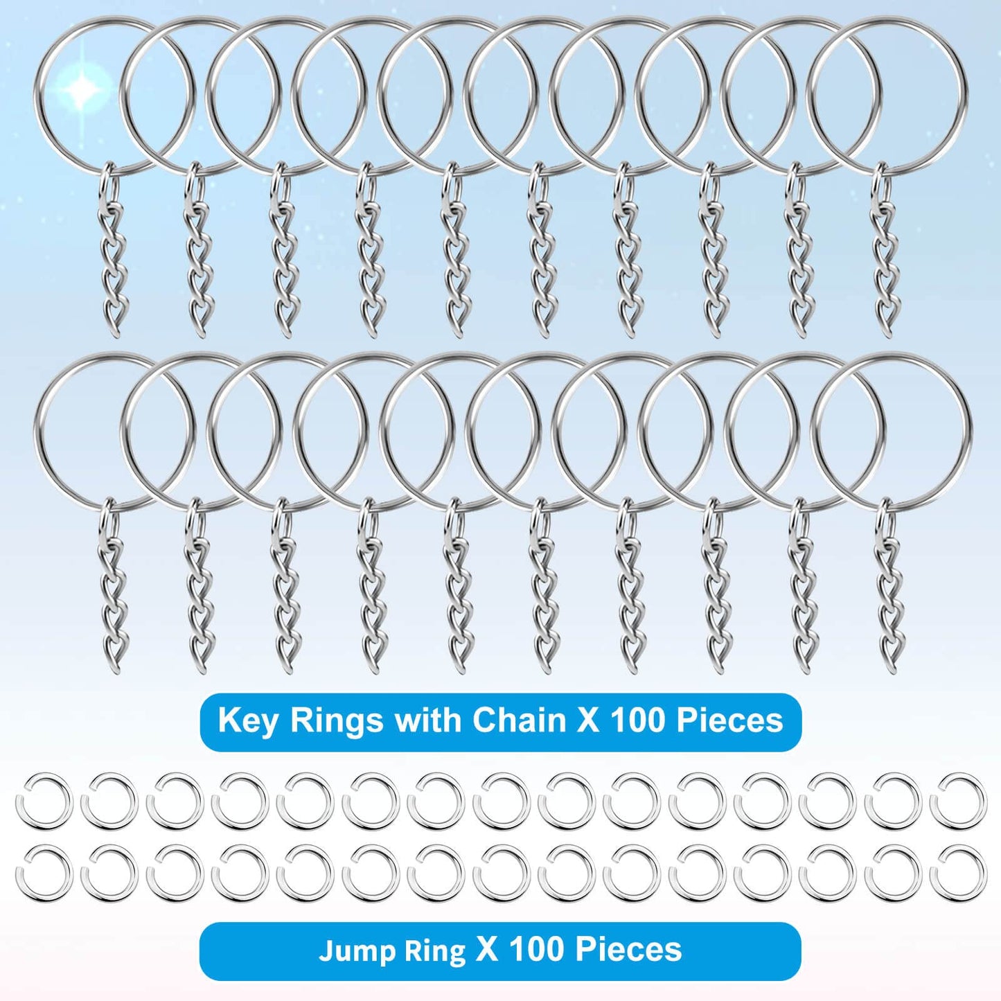 Paxcoo 50Pcs Keychains with Chain and 50 Pcs Jump Rings, Keychain Rings Kit Findings Bulk for Keychain Making Supplie DIY Crafts