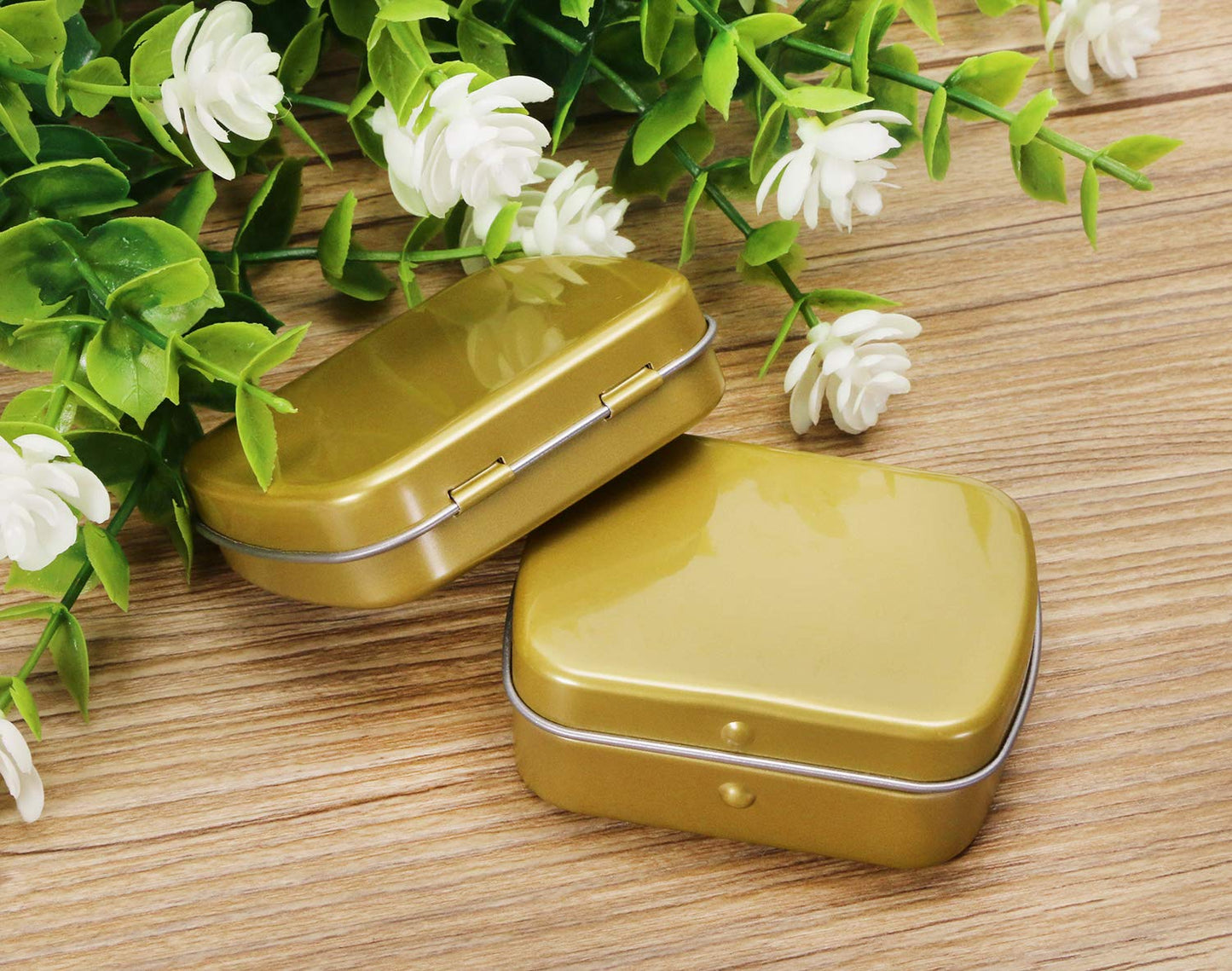 Mini Skater 4PCS Metal Hinged Tin Box Rectangular Empty Small Hinged Tins Containers Storage Case for Pills Candies and Bead Earring Necklace Bracelet Jewelry Craft, Golden