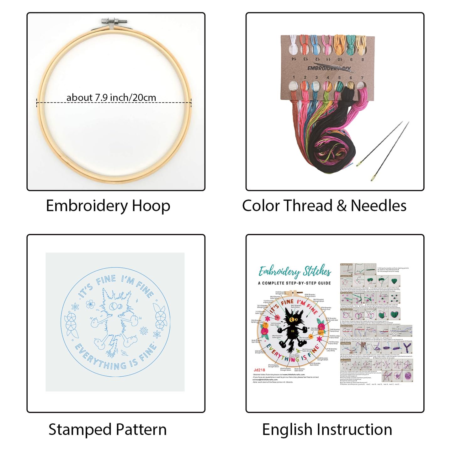 Louise Maelys Cute Cat Embroidery Kits for Beginners,Adults Starter Cross Stitch Kit with Funny Animal Pattern,DIY Needlepoint Everything is Fine