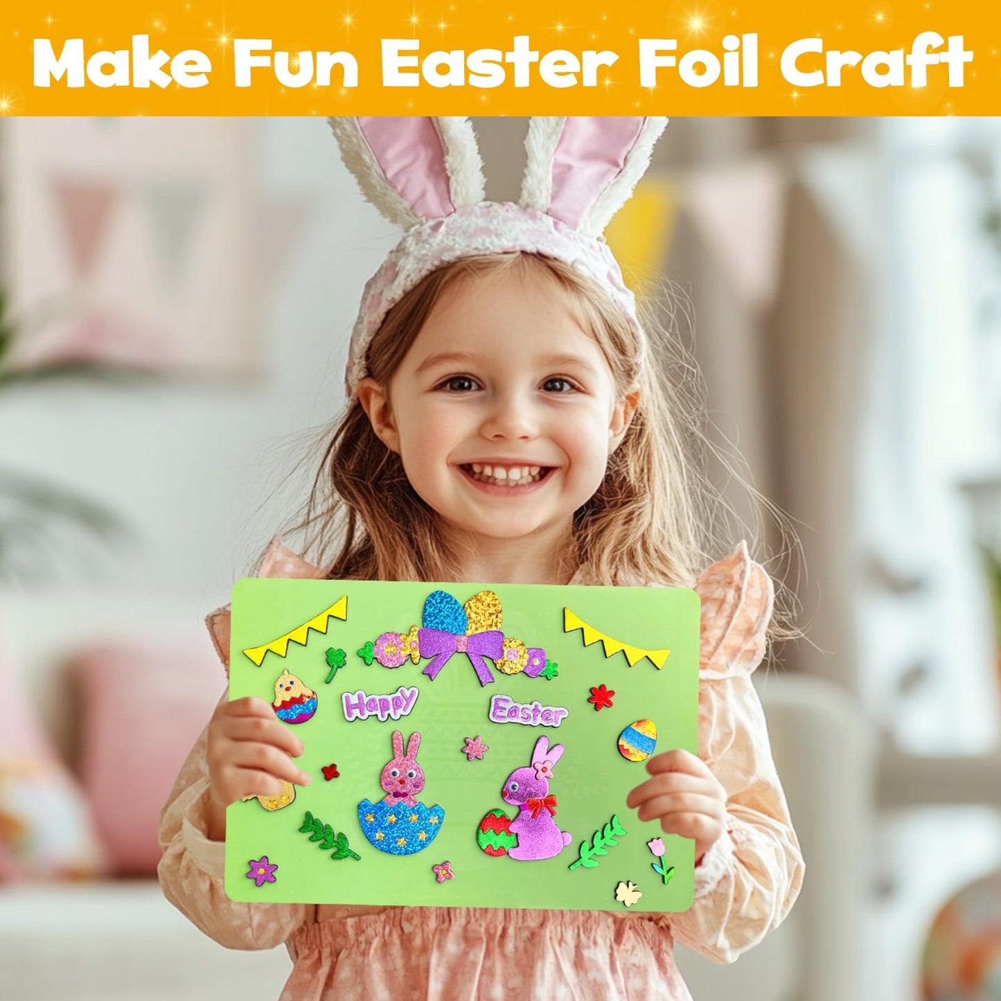 Foil Art Kit for Kids - Easter Crafts for Kids 4-8 8-12 Gifts, Fun Mess Free Activity, Easter Basket Stuffers, Girls Boys Arts and Crafts Games Toys (Easter)