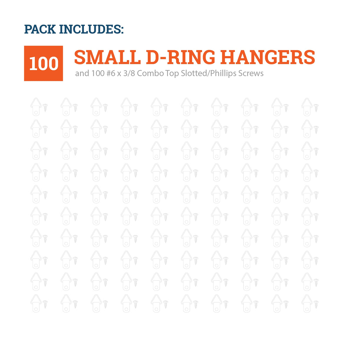 PHS 100 Pack D-Ring Picture Hangers with Screws - Small Triangle Frame Hangers for Picture Hanging - Mirror Hanging Hardware Kit - D Rings for Lightweight Frames and Paintings