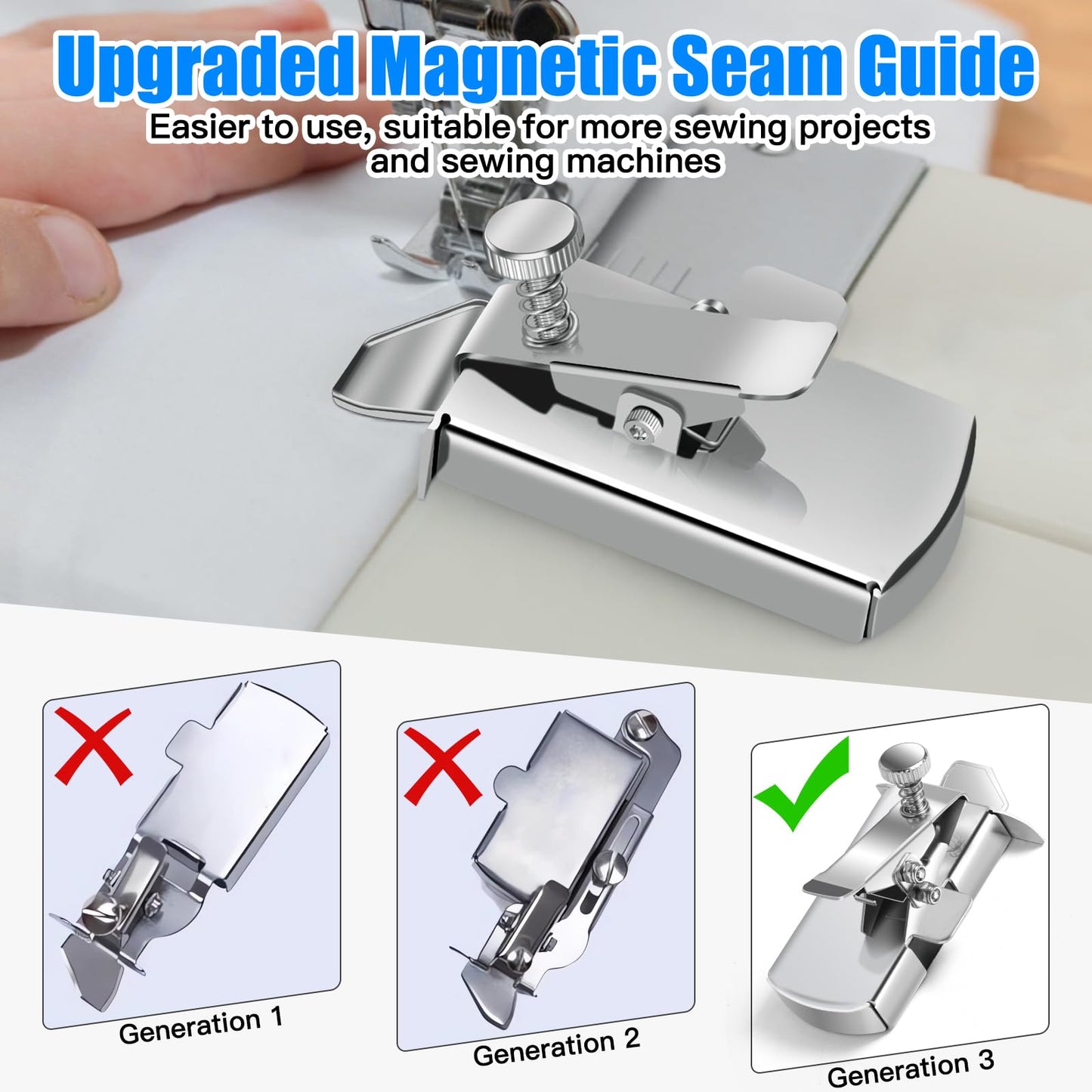 Upgraded Magnetic Seam Guide for Sewing Machine, Magnetic Seam Guide with Clip, Universal Seam Guide, Hemmer Guide, Multifunctional Hem Guide for Sewing Machine, Sewing Supplie Accessories