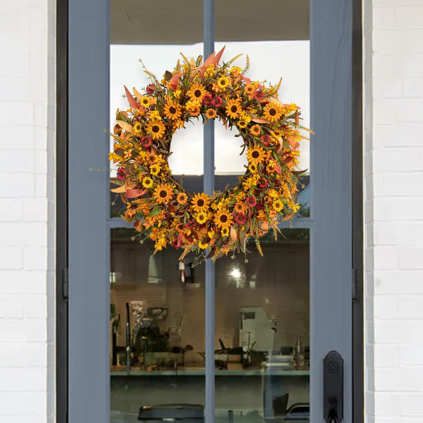 Artificial Fall Wreath 22 Inch Fall Wreaths for Front Door Autumn Porch Farmhouse Thanksgiving Day Harvest Festival