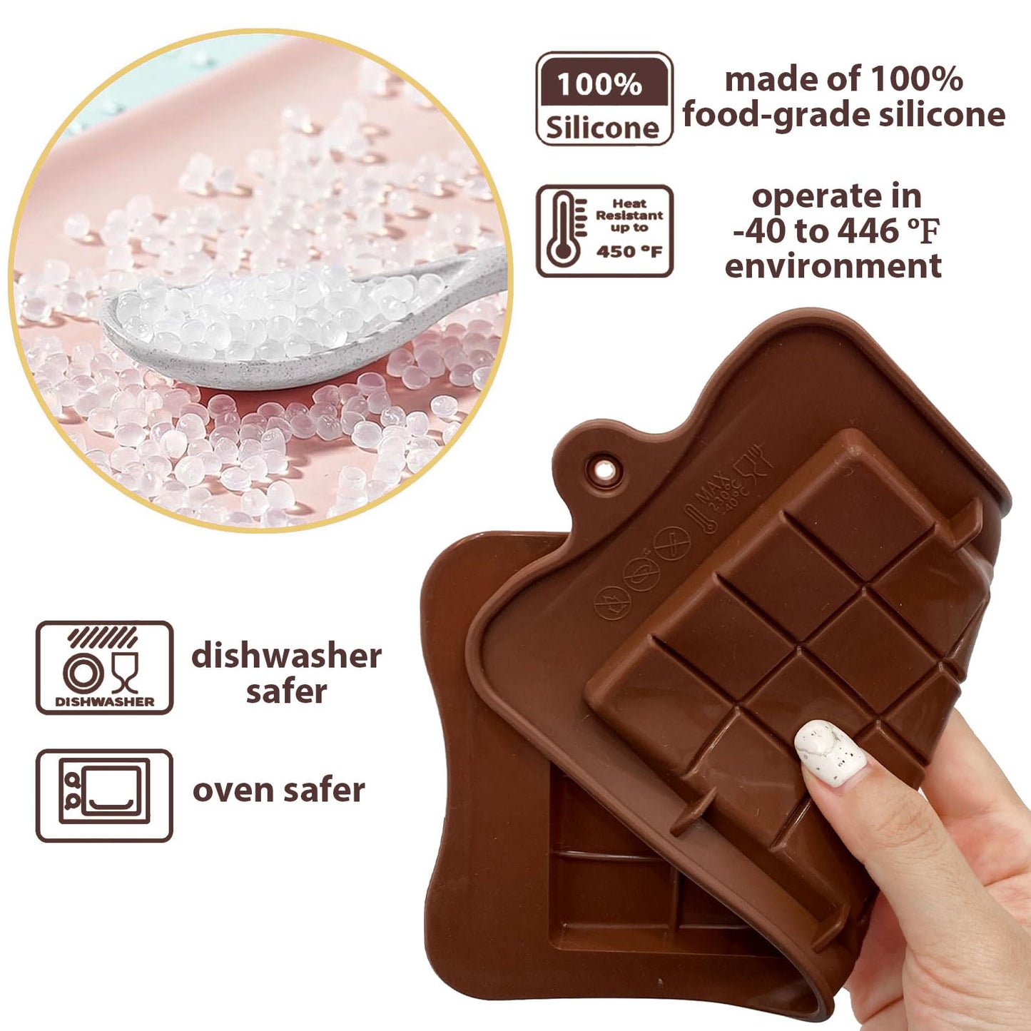 Chocolate Bar Molds Silicone Classic 4 Pack, Snap Candy Bars Making Kit Fondant Mould Set, BPA Free Soy Candle Wax Melt Durable Mold Easy Release Non-Stick for Protein and Energy DIY Handmade Gifts