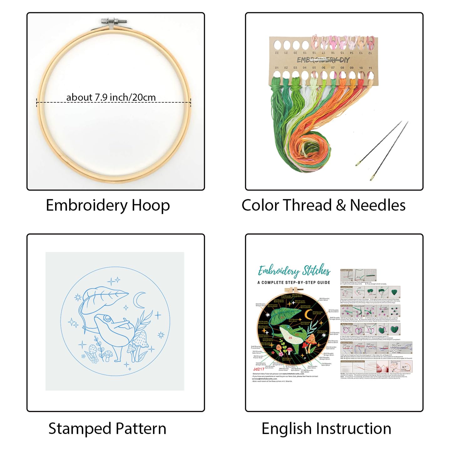 Frog Embroidery Kits for Beginners with Art Night Pattern, Cross Stitch Kit for Adults,DIY Needlepoint for Embroidery Starter