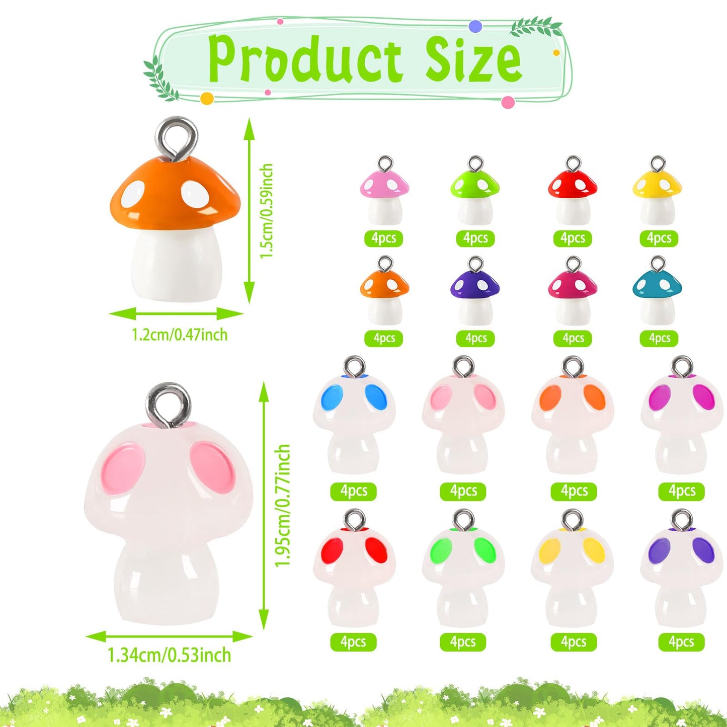 Charms, 64 Pcs Mushroom Resin Charm Beads Ornament Glow in The Dark Pendant for DIY Bracelet Necklace Jewelry Making